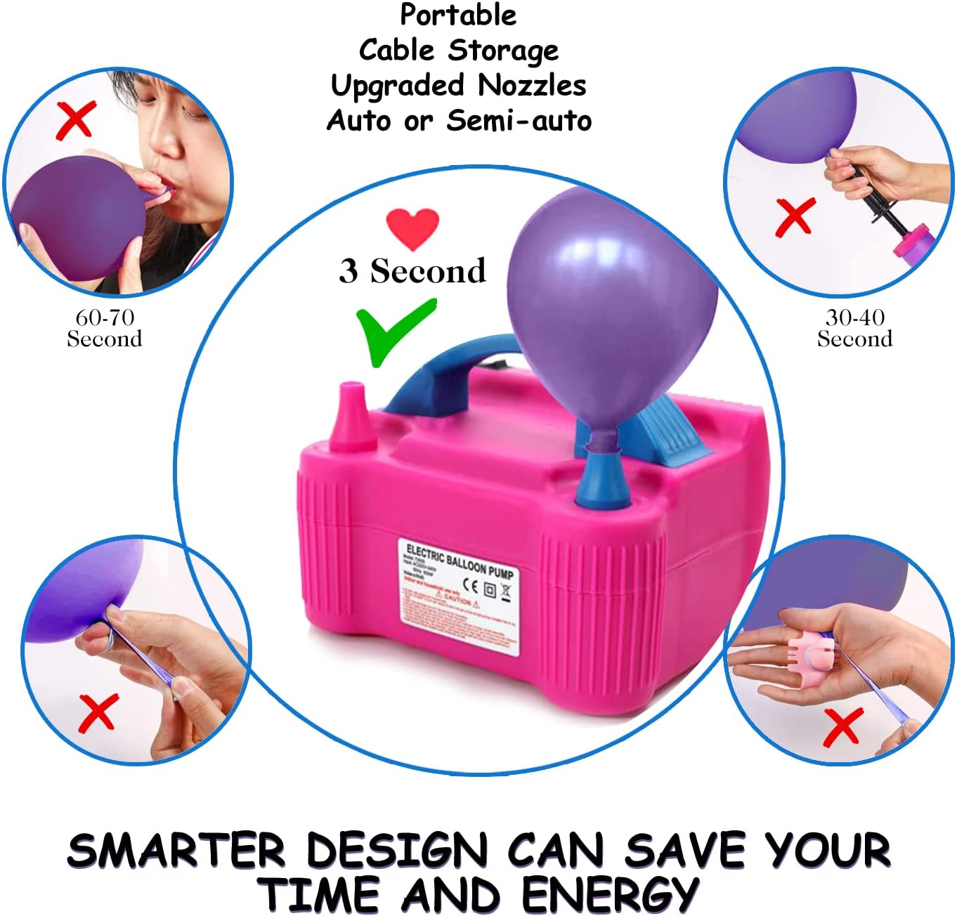 Electric Air Balloon Pump,Portable Dual Nozzle Electric Balloon Inflator/Blower for Rose Red 220V-240V 600W Balloon Blower Pump for Party Decoration, Faster and save Time image number 4