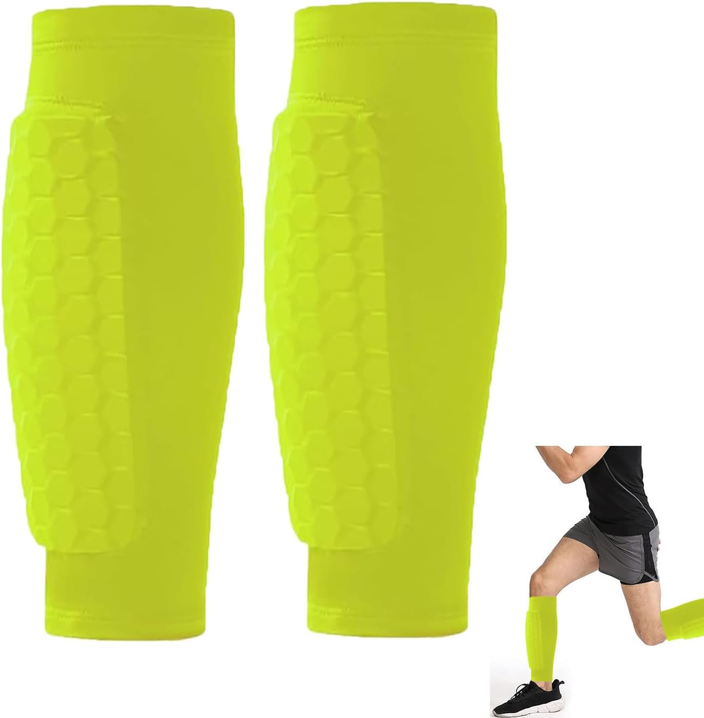 Roczential Shin Guards for Soccer, Lightweight Shin Pads for Kids Youth & Adult - Football Shin Defender Protective Gear, Comfortable Breathable Leg Guards.(2, Fluorescent Green, Medium) image number 6