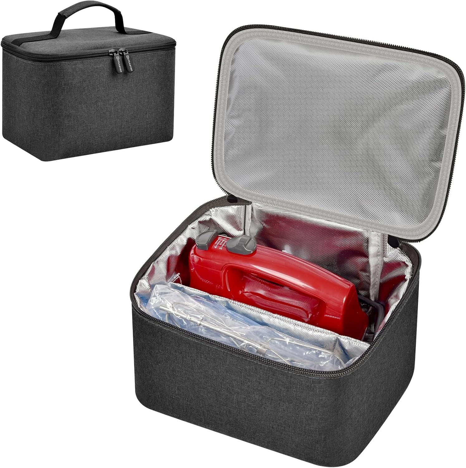 Steadtep Digital Hand Mixer Carrying Bag for Kitchenaid 5/6/ 7/9 Ultra Power Speed Hand Mixers, Portable Travel Storage Case Bag with Handle for Kitchen Aid Mixer Accessories (Box Only) - Grey image number 6