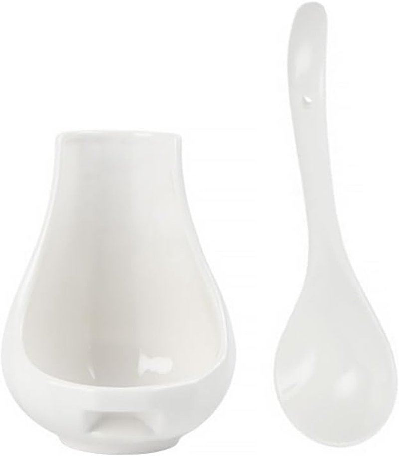Ceramic Spoon Rest Set, 2-Piece White Ladle Holder for Kitchen Counter, Cooking Utensils Stand, Farmhouse Decor, Soup Scoop and Condiment Spoon Storage image number 6