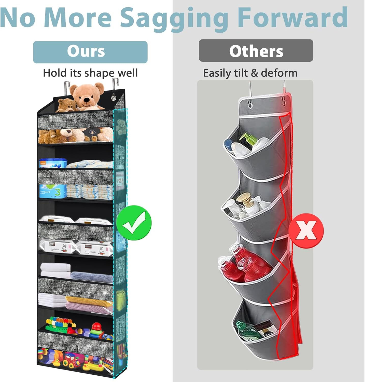 Over Door Organizer with 5 Large Pockets 10 Mesh Side Pockets, 5-Shelf Extra Large and Sturdy Hanging Storage Organizer for Pantry, Nursery (Black) image number 1