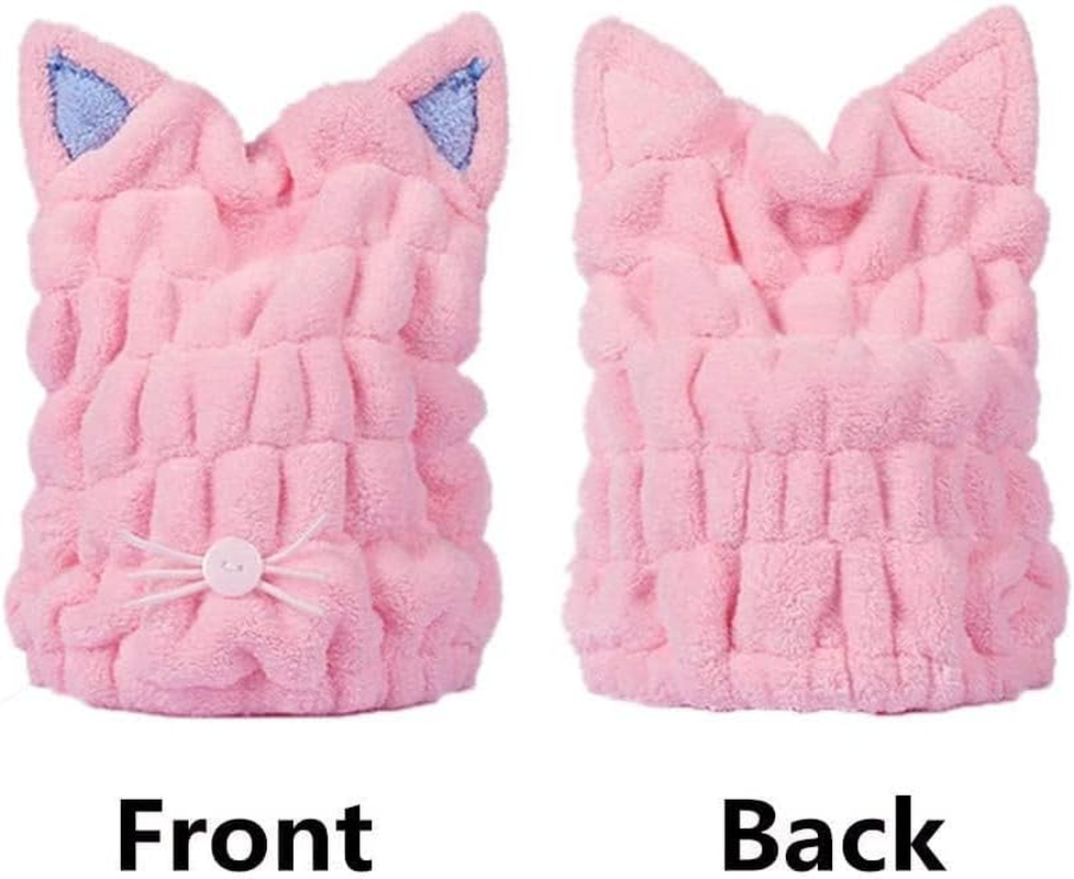 CENZICOM Hair Drying Towels, Cute Bath Towel Wrap, Quick Drying Bath Cap for Women & Girls,Set of 2（Blue+Pink）