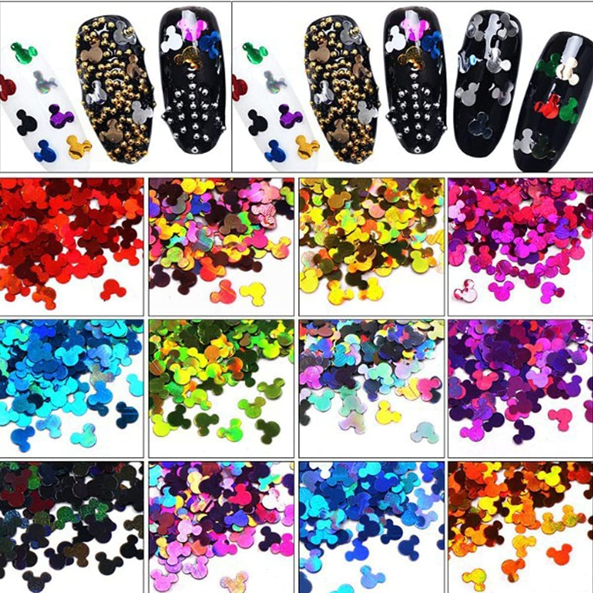 12 Colors Cute Nail Glitter Sequins Nail Art Supplies 3D Holographic Nails Glitter Flakes Glitter Nail Art Stickers Decals Shiny Confetti Glitters Nail Designs for Acrylic Nail Art Decoration