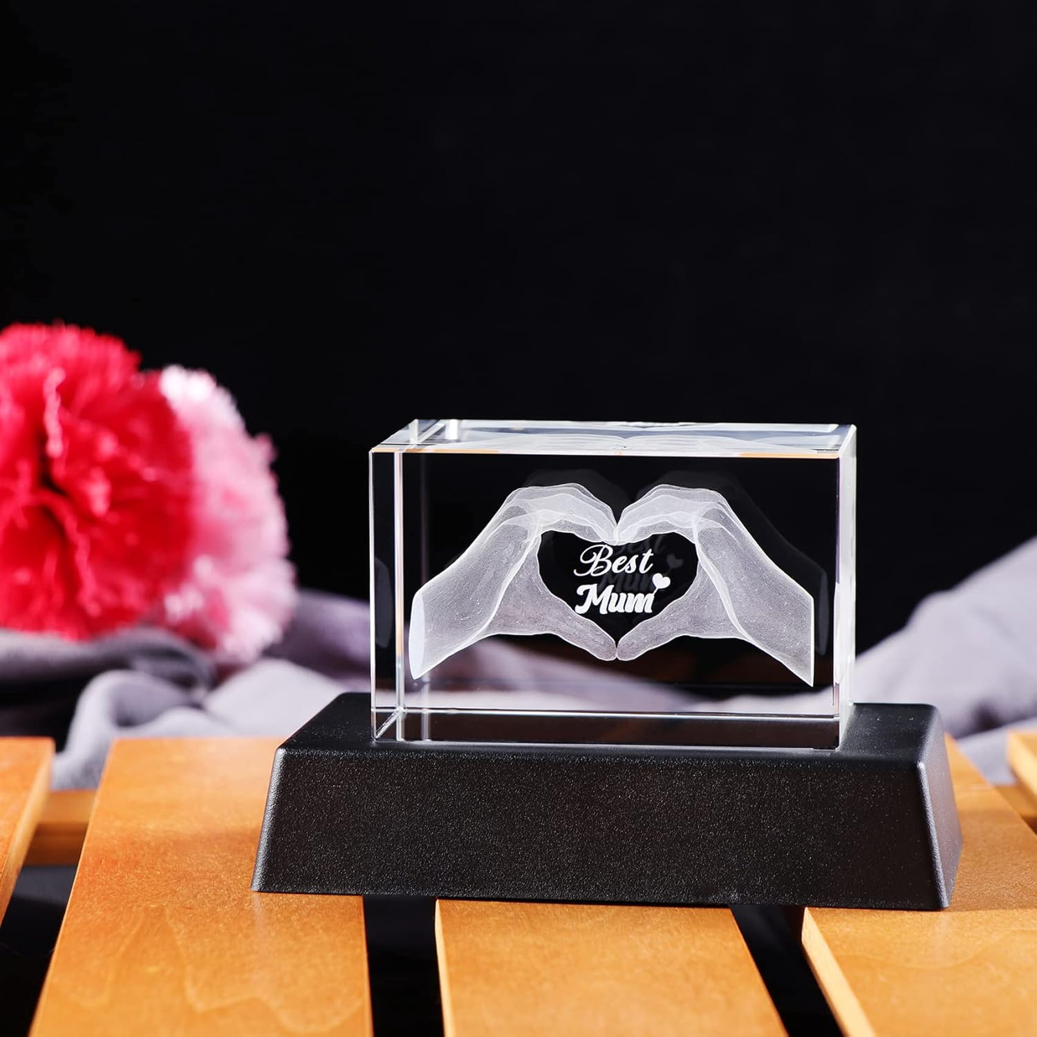 Crystal Best Mum Birthday Gifts Figurines, Glass Engraved 3D Heart in Hands Funny Night Light Ornament for Mummy on Christmas, Love Keepsake Presents for Mother'S Day from Daughter or Son - Gifts For Dad image number 4