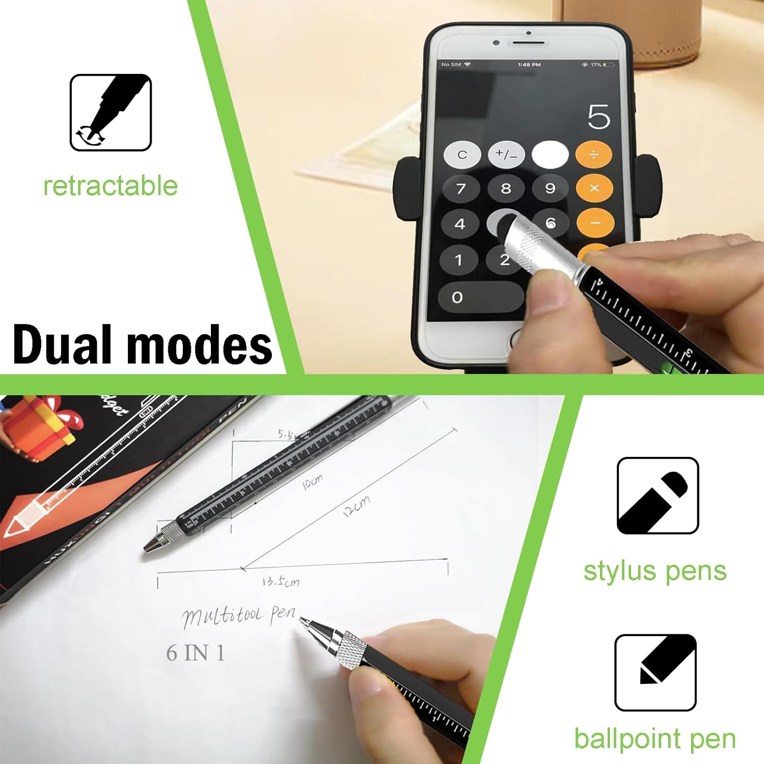 Zvorgath Multitool Pen Set - 6 in 1 Touchscreen Stylus, Ruler, Level, Screwdriver Set, Ballpoint Pen, Elegant Gifts for Men, Dad, Husband, Grandpa, Teacher (Black) image number 4