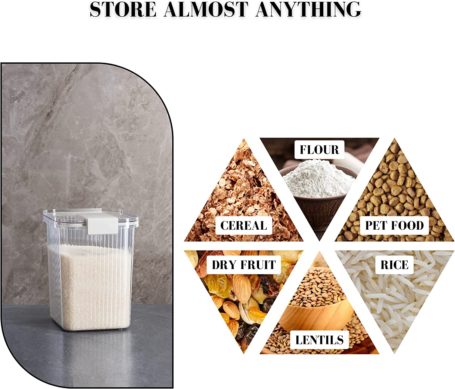 The Good Home&trade; 5 Piece Container Set, Large Airtight Food Storage Container Set of Two, 10KG and 5KG Storage Container Comes with Scoop and 3 Containers for Kitchen and Pantry Organiser image number 1