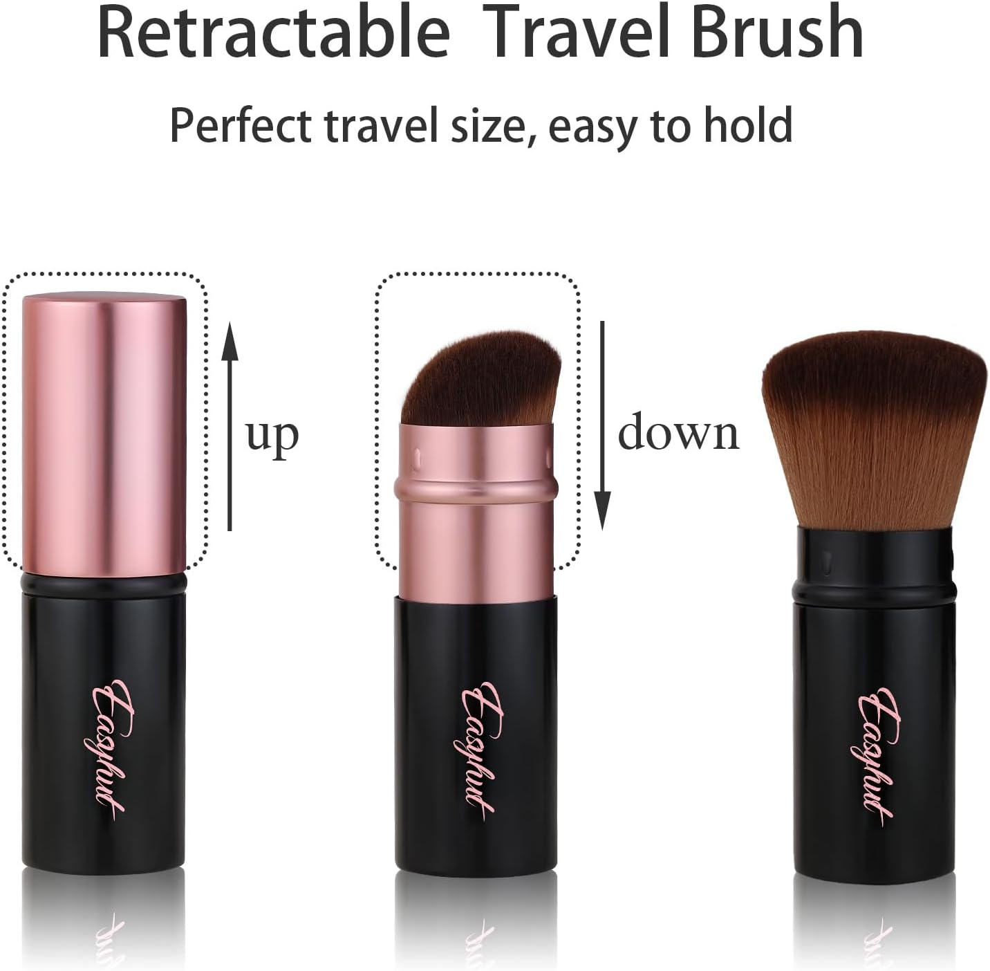 Retractable Kabuki Makeup Brushes 2 Pcs Blush Brushes Set Portable Powder Brushes with Flat and Angled Top for Liquid Cream Cosmetics Travel. (Rose Gold) image number 3