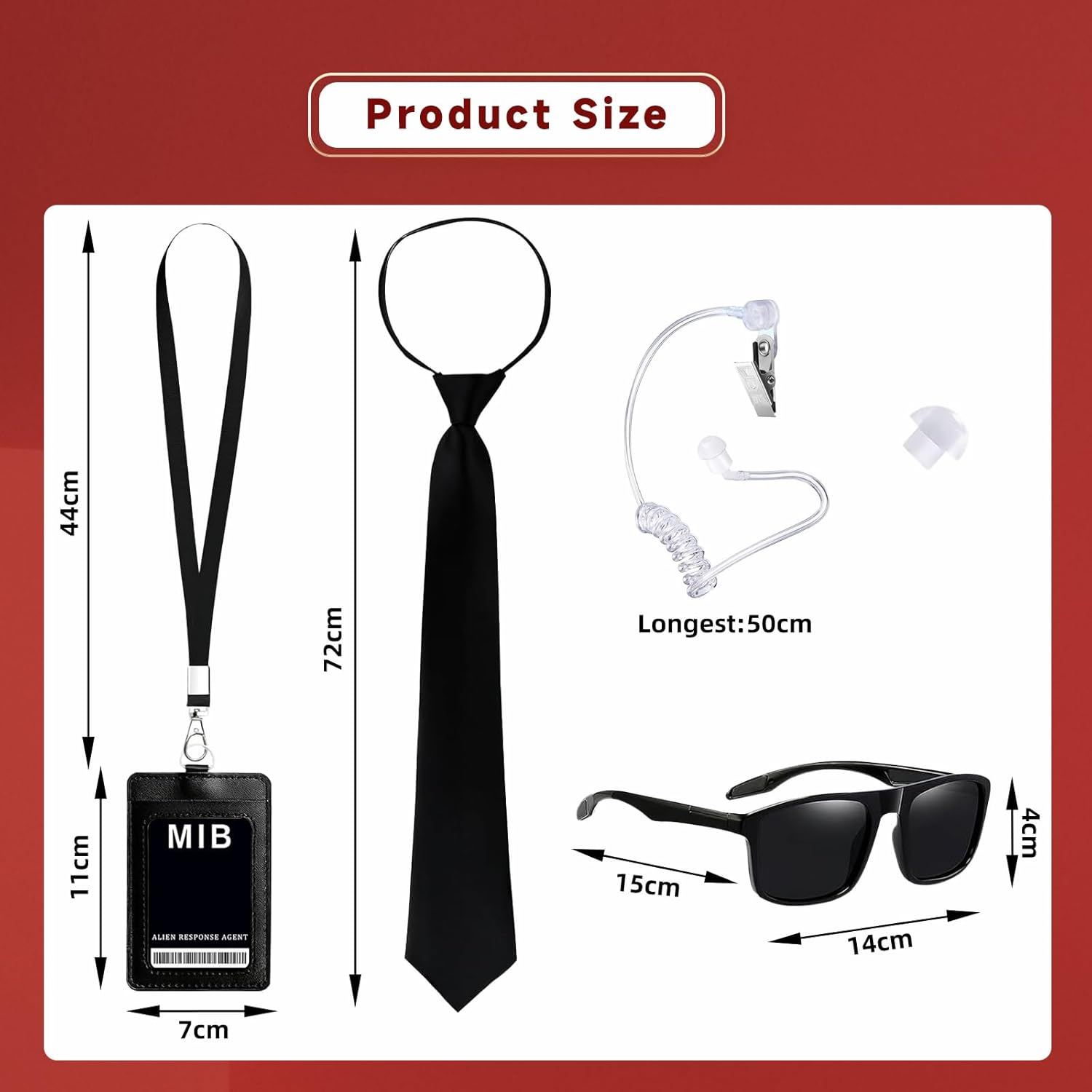 Pack of 5 Agent Costume Accessories Complete Spy Roleplay Set with Realistic ID Badge Black Sunglasses Walkie Ta Lkie Tie for Halloween Cosplay image number 5