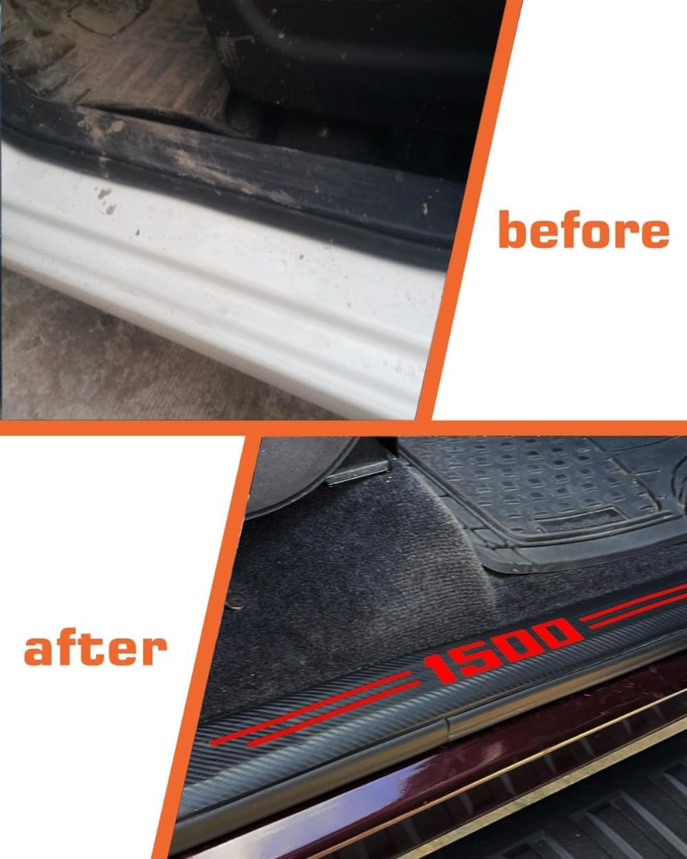 4PCS Door Sill Protectors for RAM 1500, Carbon Fiber Leather Door Sill Sticker for Dodge RAM 1500, Interior Decoration (Red) - White image number 3