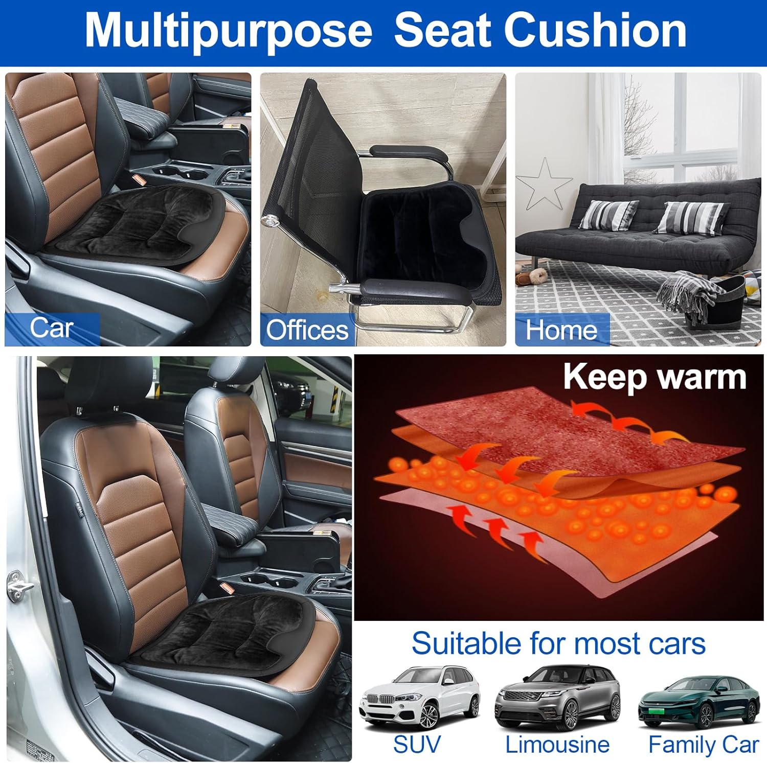 Car Seat Cushion, Leather Seat & Back Cushions, Universal Anti-Slip Wear-Proof Pressure Relief Comfort Velvet Liner Booster Seat Cushion Protector for Car, Office Chair (Flannel Seat & Back Cover) image number 2