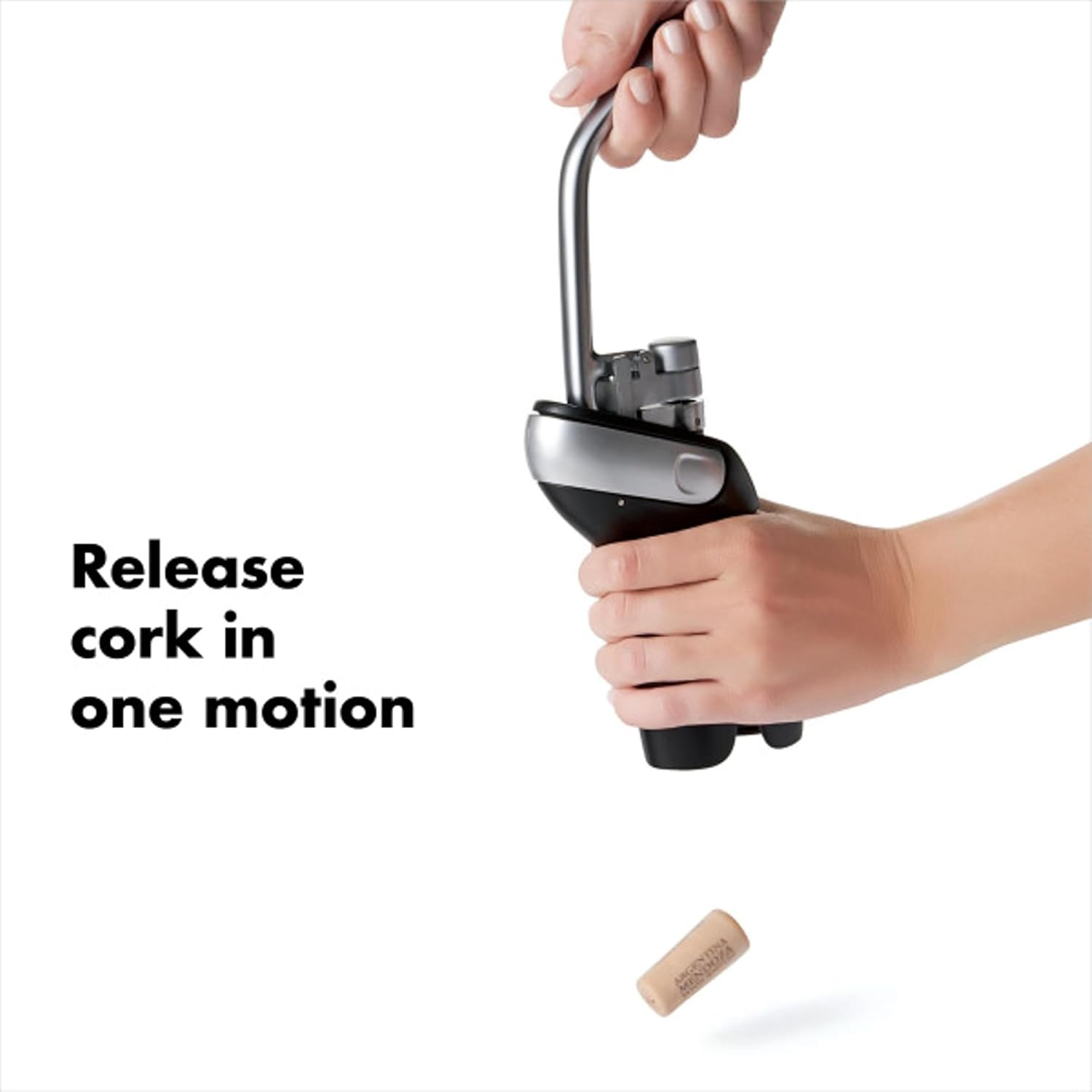 OXO Steel Vertical Lever Corkscrew with Removable Foil Cutter, Black/Silver image number 1