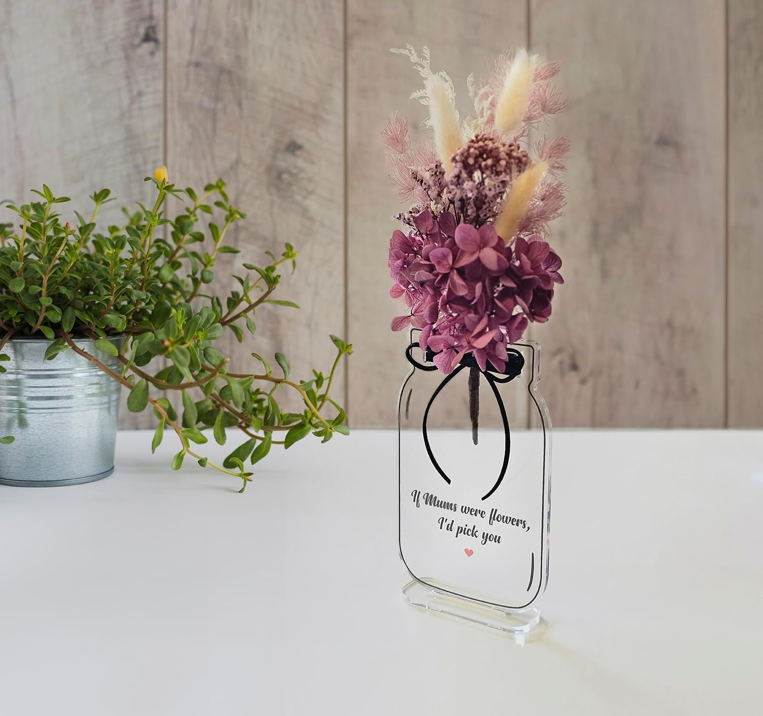 If Mums Were Flowers, I'D Pick You Acrylic Flower Plaque with Real Dried Flowers &ndash; Handmade Gift Keepsake, Freestanding Mason Jar Design image number 1