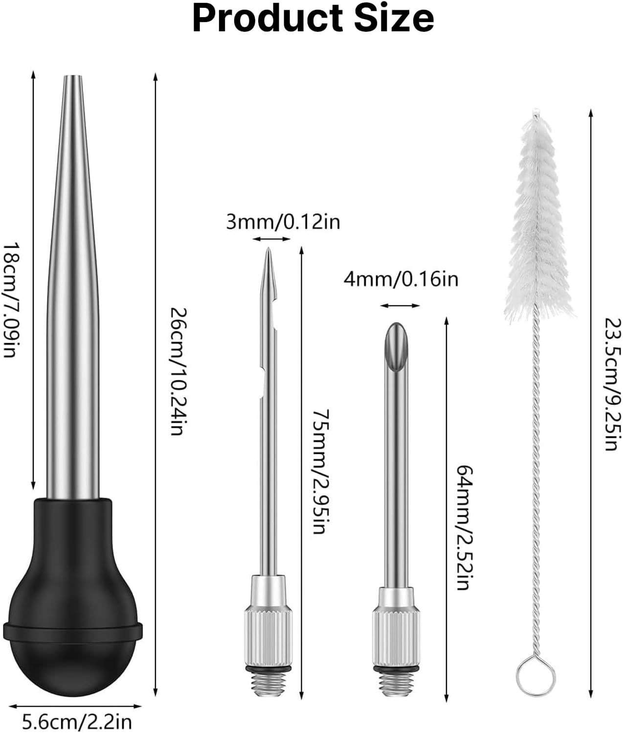 Rhoyee Stainless Steel Turkey Baster Set &ndash; Large Baster Syringe with Heat-Resistant Silicone Bulb, 2 Marinade Injector Needles & Cleaning Brush &ndash; Food-Grade BBQ & Roasting Tool