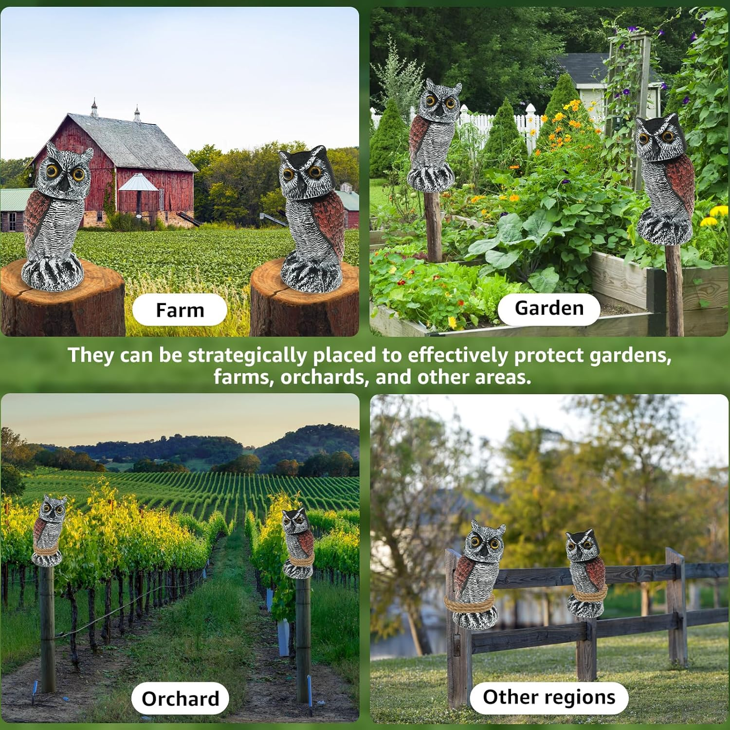 Fake Owl Decoy, Simulation Owl Bird Deterrent with 360&deg; Swivel Head, Scare Birds Plastic Fake Owls Scarecrow to Frighten Birds for Garden Indoor Outdoor, Pest Repellent (2PCS)