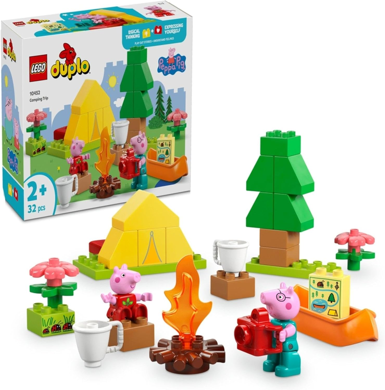 LEGO DUPLO Peppa Pig Camping Trip Kids Toy for 2+ Year Old Girls & Boys, Building Set for Toddlers with Tent, Canoe, and 2 Animal Figures Incl. Daddy Pig, Educational Colour Sorting Blocks 10452 image number 1