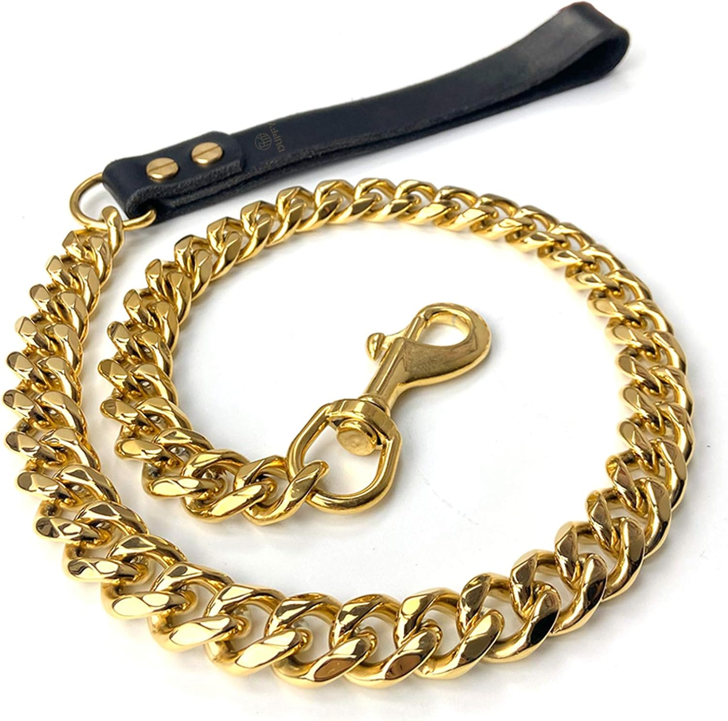 Gold Chain Leash for Large Dogs Metal Chew Proof 19 Mm Heavy Duty Fully Welded Stainless Steel Pet Leash Chain with Leather Padded Handle image number 6