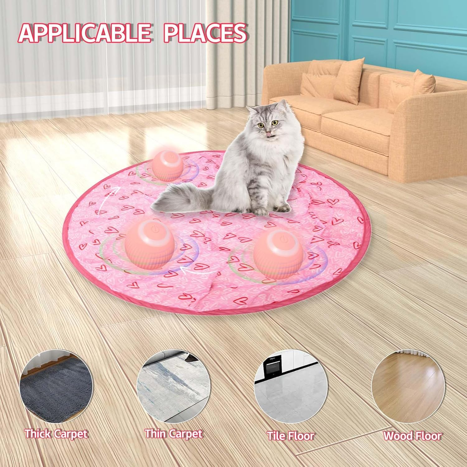 2 in 1 Interactive Simulated Hunting Cat Toys, Cat Tunnel Toys, Electronic Concealed Motion Cat Toys, Cat Mats with Smart Rolling Balls image number 3