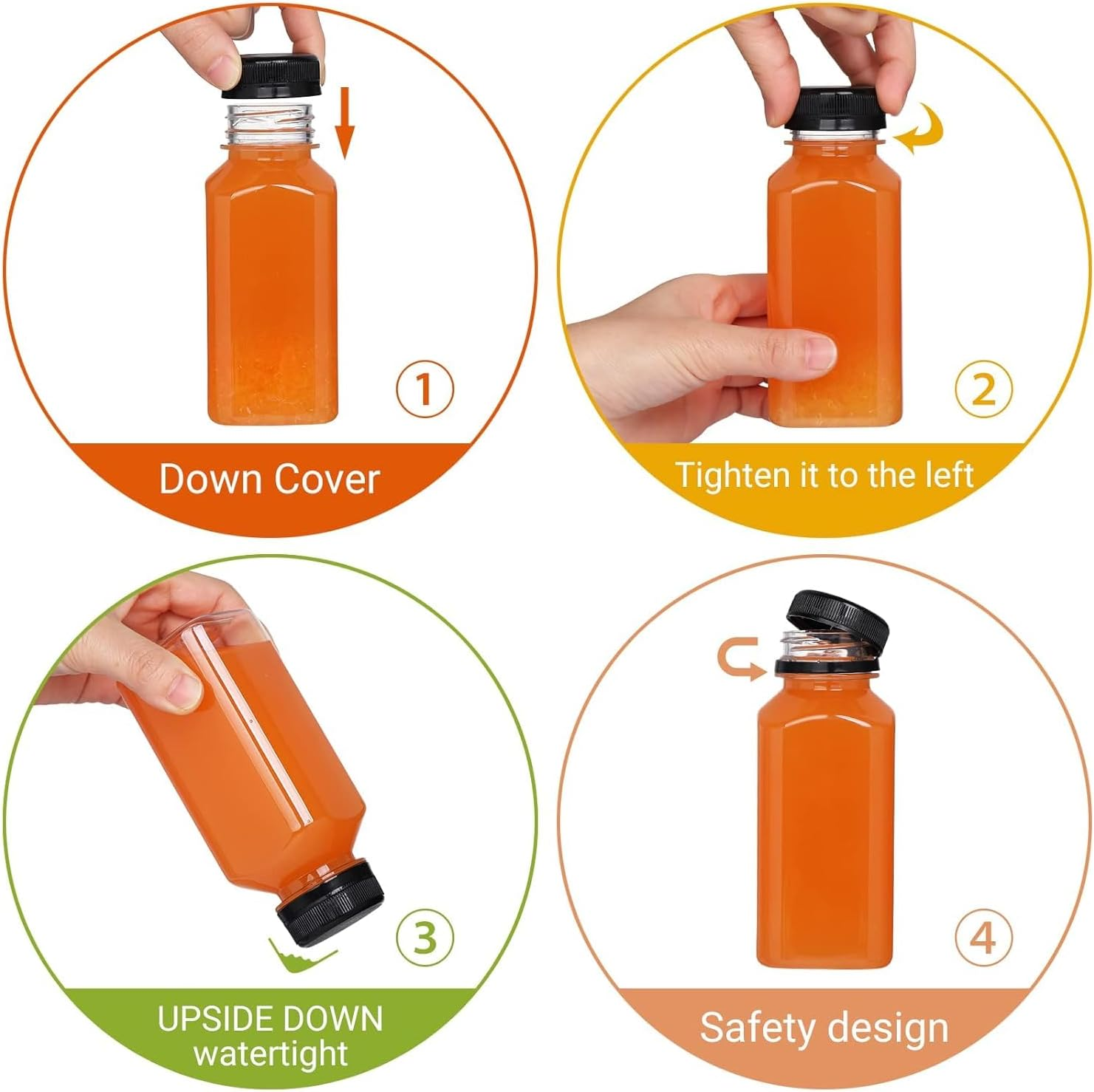 20 Pack 8Oz 250Ml Reusable Empty Plastic Juice Bottles with Leak-Proof Caps Lids, Clear Homemade Water Bottle, Label，Recyclable Drink Bulk Containers for Juicing, Smoothie, Milk and Other Beverages image number 4