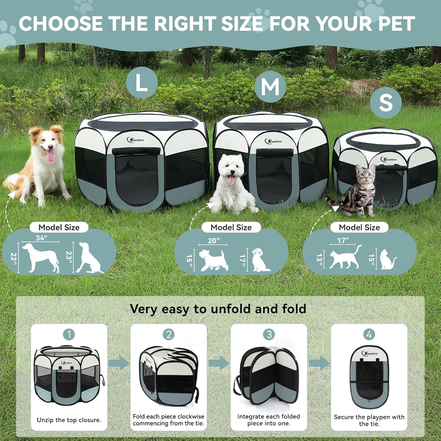 Dog Playpen with Washable Pee Pad, Puppy Pet Cat Playpen Small Dogs Tent Crate Indoor/Outdoor, Portable Pop up Kennel with Carrying Case for Cats/Rabbits(Grey (29" X 29" X 17") with Pad) image number 5