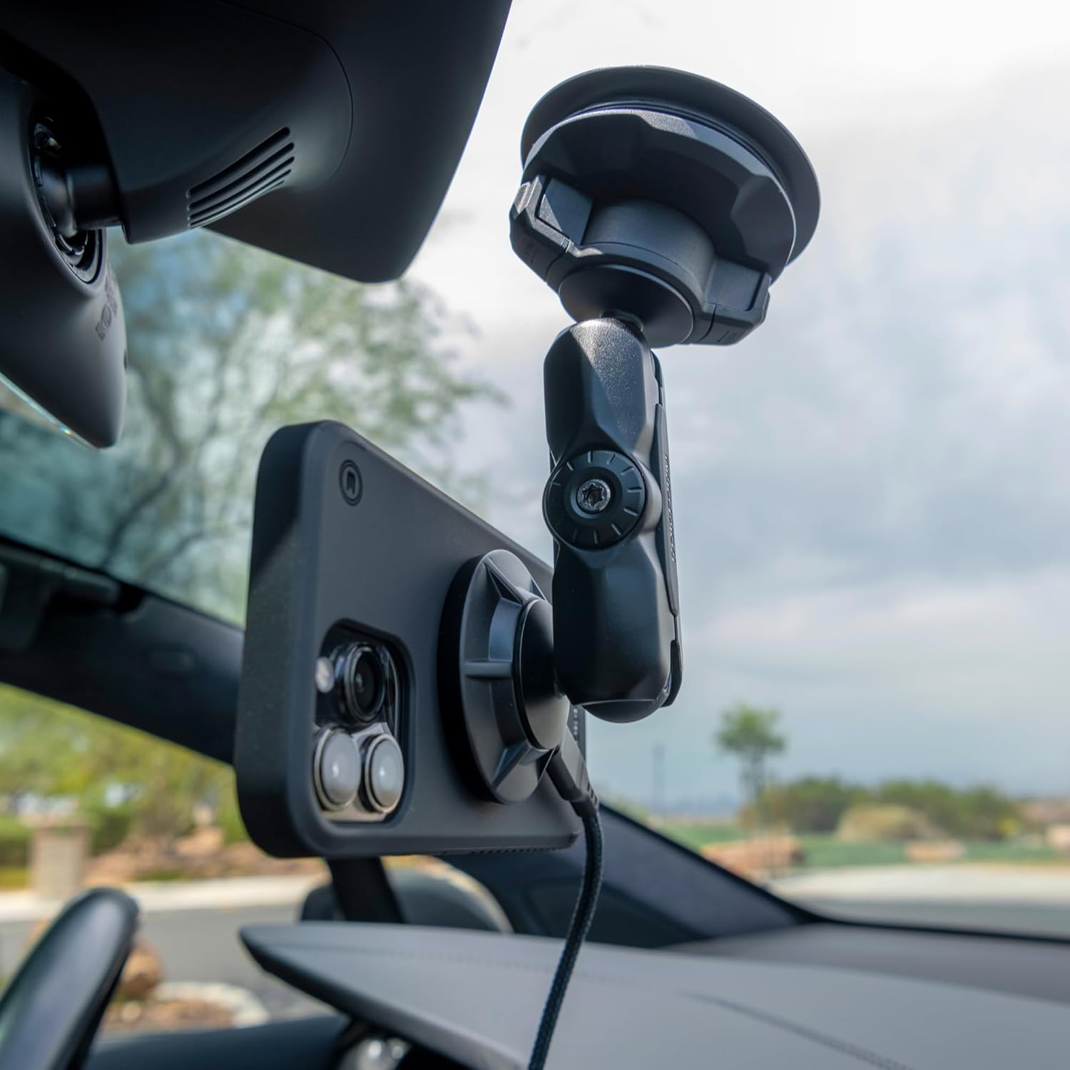 Rokform Wireless Car Charger, Magnetic Windshield Phone Mount, Twin Ball Adjustment 360&deg; Rotation, Compatible with Mag Safe Cases, Strong Suction Cup, USB-C to USB-C Cable Included (Black) image number 2