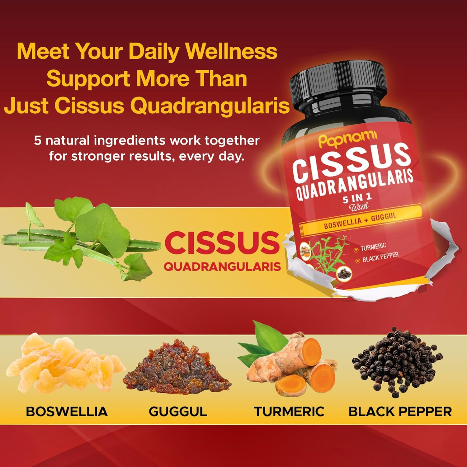 Organic Super Cissus Quadrangularis Capsules with Boswellia, Guggul, Turmeric, Black Pepper Extract| 3 Months Supply