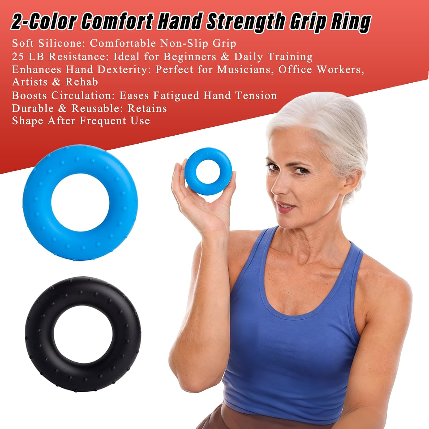 Hand Grip Strength Training Set, 8-Piece Exercise Kit with 2 Color Adjustable Gripper, 4 Color Finger Stretcher & 2 Grip Ring image number 1