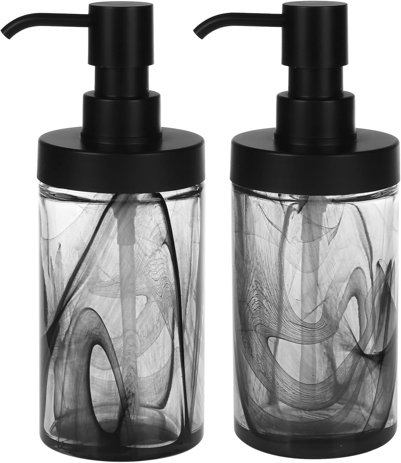 2 PCS Glass Soap Dispenser Set for Bathroom & Kitchen Sink Refillable Liquid Soap Bottle with Squeeze Pump for Hand Dish Soap, Shower Gel, Shampoo and Conditioner-425Ml