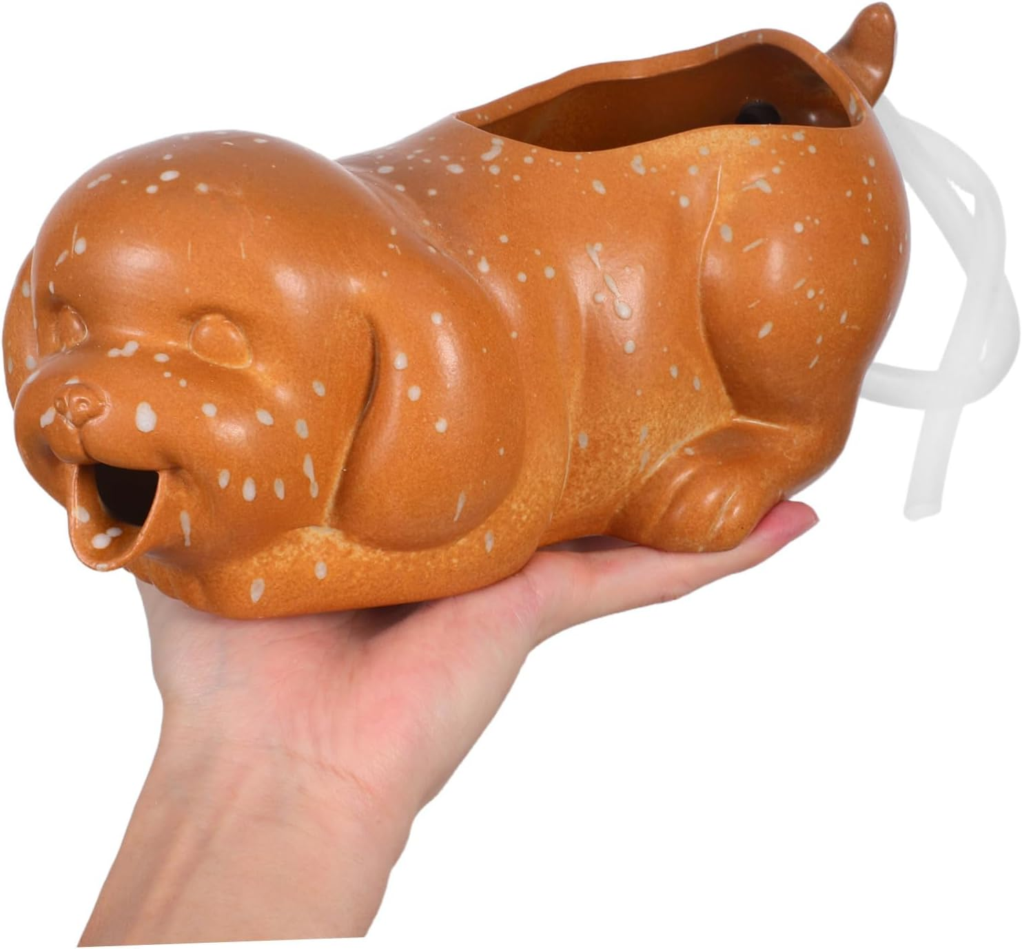 TEHAUX Ceramic Tabletop Fountain Spitter Dog Shape with Planter Indoor Outdoor Fish Tank Aquarium Decor Circulating Waterfall Jar for Greenery Cultivation and Interactive Water Feature