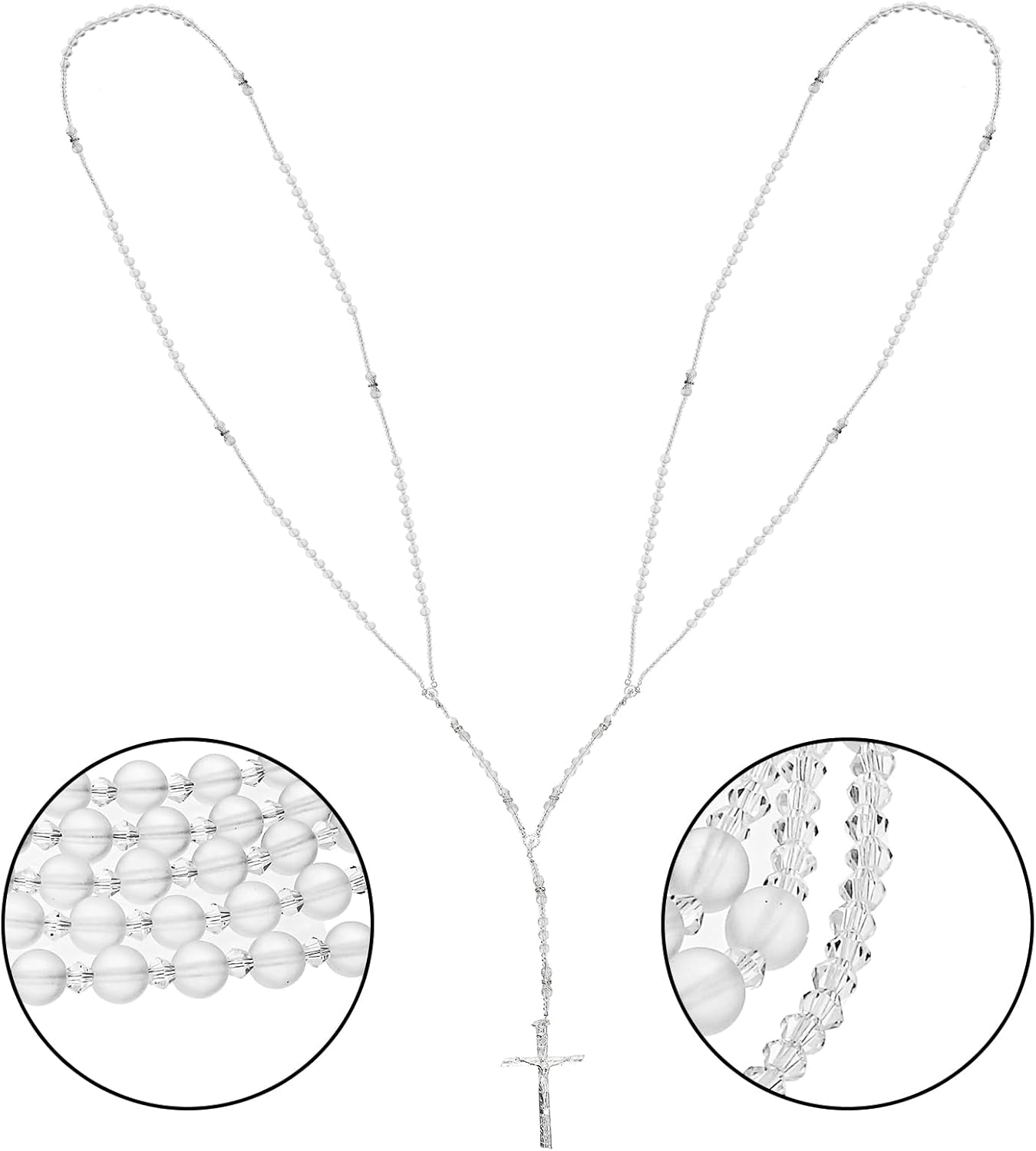 Noamus Lazo De Boda, Wedding Lasso for Ceremony, Handcrafted Lazo Para Boda Catolica, Lazos Para Bodas De Iglesia Para Novios, Crystal Bead Rosary with Unity Cross for Matrimonio (Plateado) image number 2