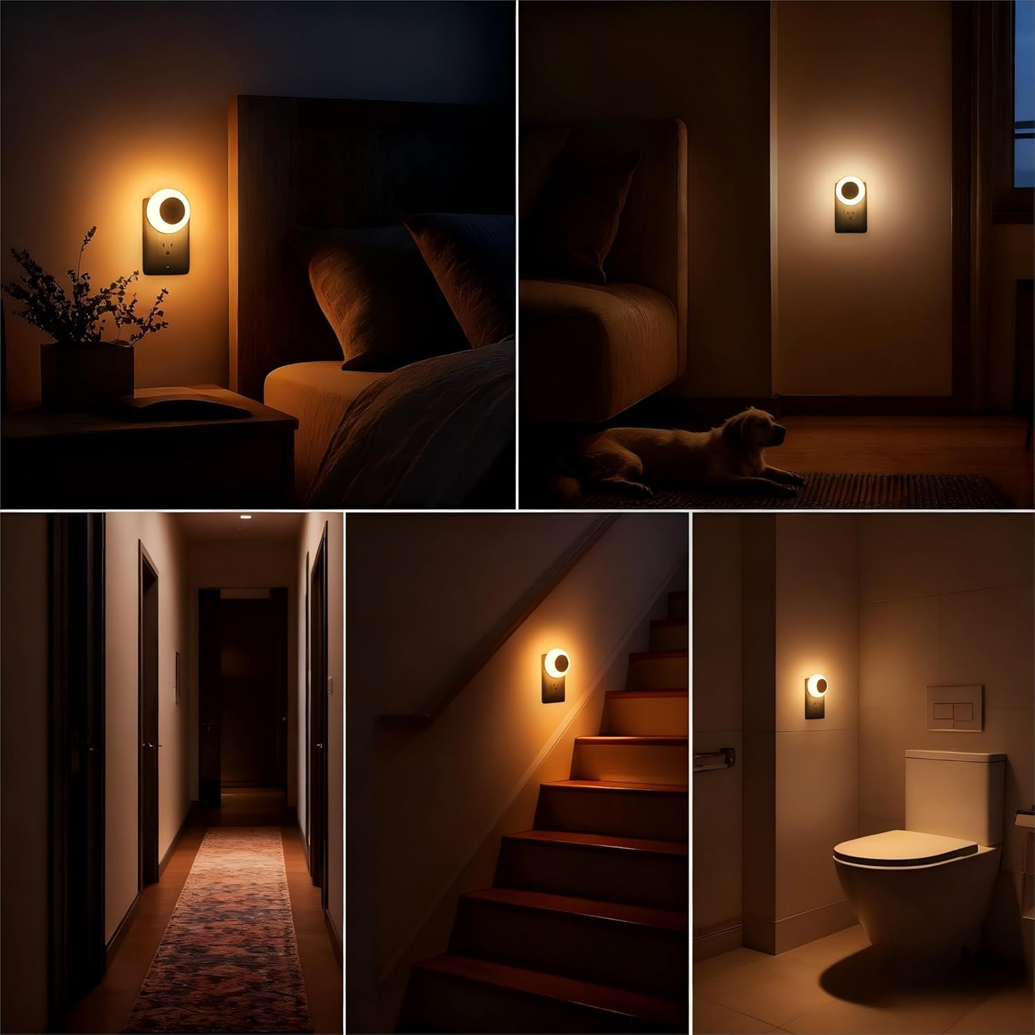 3 Pack Plug in Night Lights Wall Dusk to Dawn Sensor Warm Night Light 0.5W Nightlight for Bedroom Bathroom Hallway Kitchen AU Plug (Round) - 3 Pack image number 2