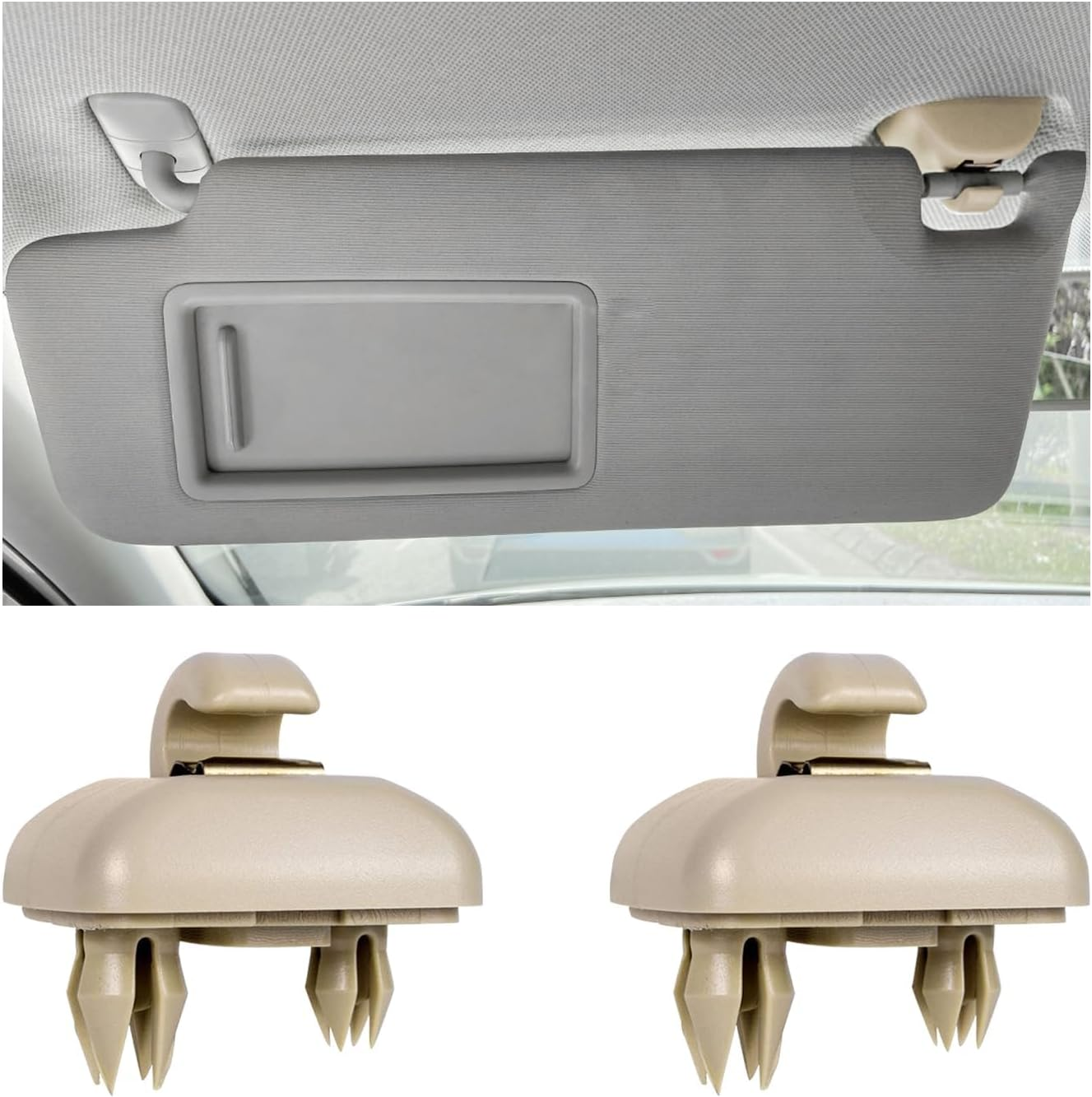 2 PCS Sun Visor Bracket Hook Clip, Upgraded Base Makeup Mirror Fixing Bracket, Car Interior Sunscreen Holder Hook, Compatible with A3 A4 LA 5A 6L Q5 Q3, OEM# 8U0857562A, 8E0857562 (Beige) image number 1