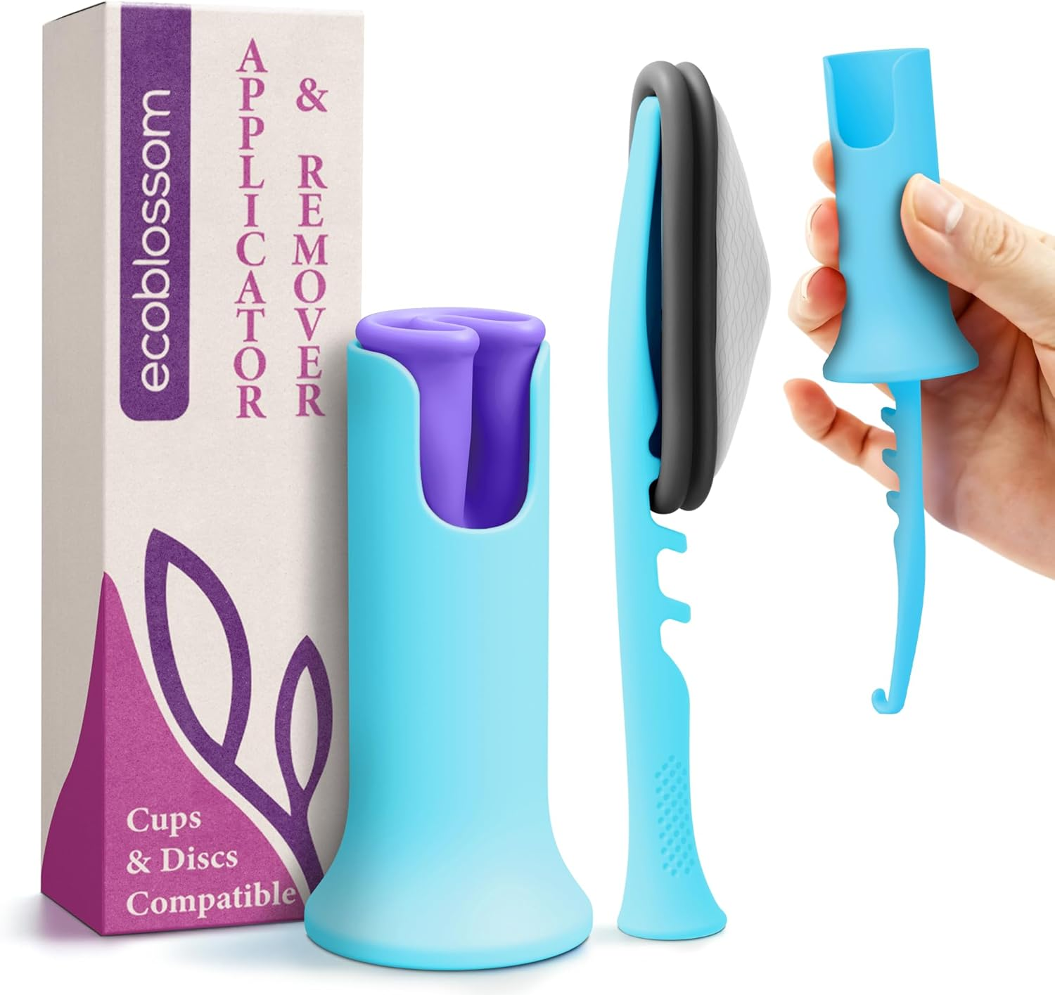 Ecoblossom Menstrual Cup & Disc Applicator Tool - Comfortable & Easy Insertion & Removal - Compatible with Most Period Cups and Discs (Purple)