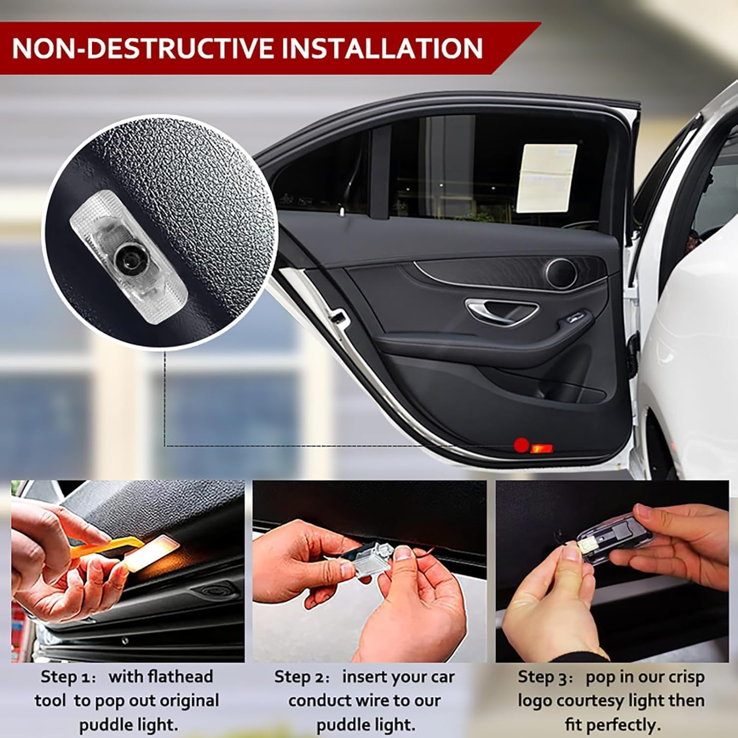 GR Sport Logo Light for Toyota GAZOO Racing Car Door Light for Toyota AE86 GT86 Mark X Reiz GR Sport Toyota LED Courtesy Light (2Pcs) image number 1