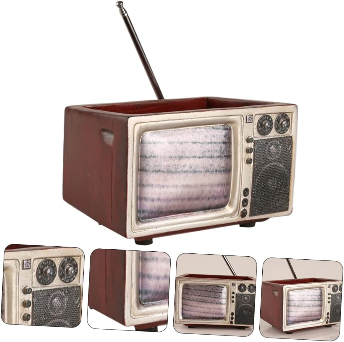 BCOATH Retro Red Resin Tv Shape Flower Pot Indoor Gardening Planter Decorative Home Storage Organizer for Arts Crafts Supplies