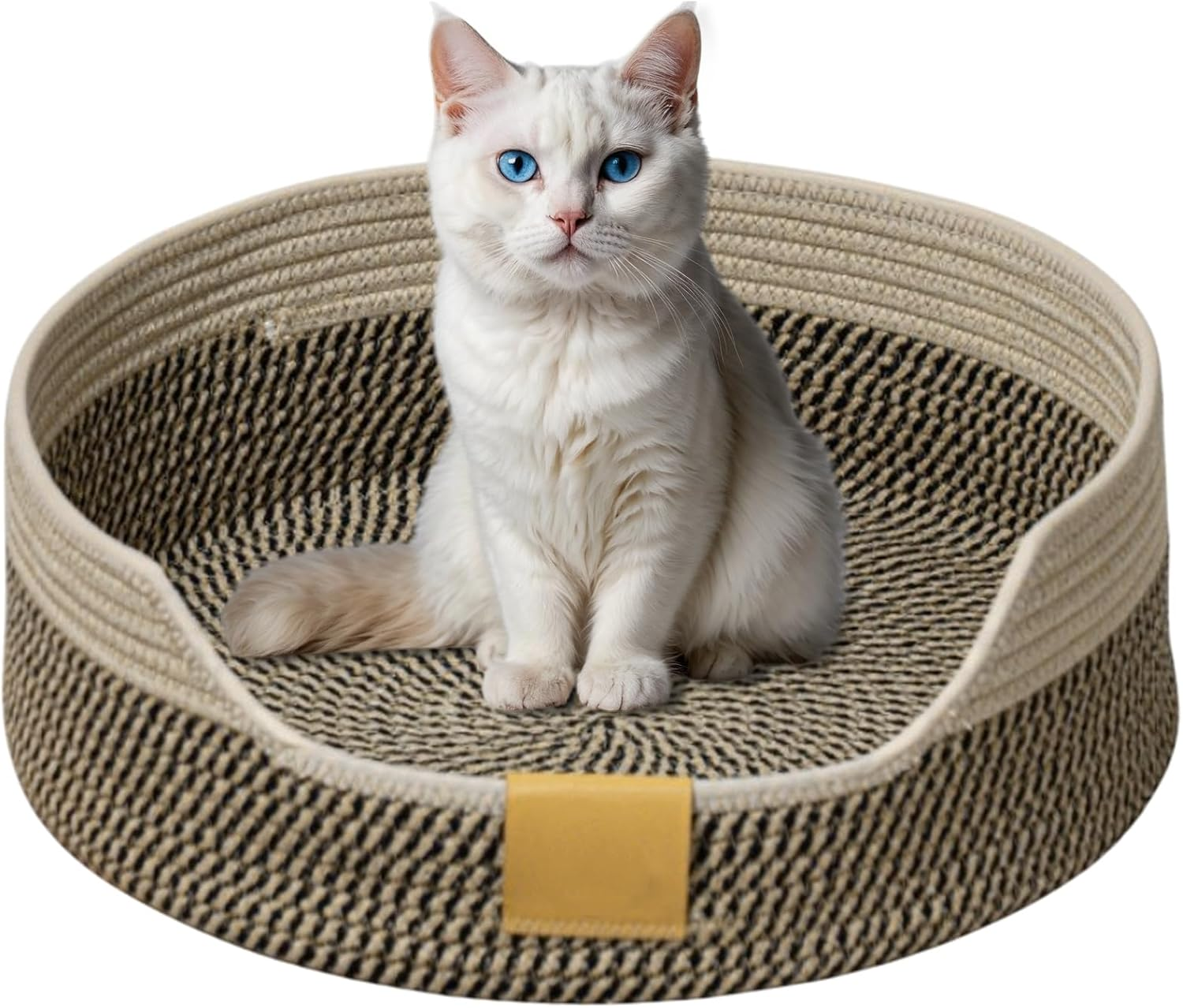 CAPASTEC Woven Cat Bed, 50 Cm Diameter, Foldable Basket Nesting Site, Breathable Pet Lounger, Claw Abrasion-Resistant Universal Kitten Bed, Black Khaki image number 4