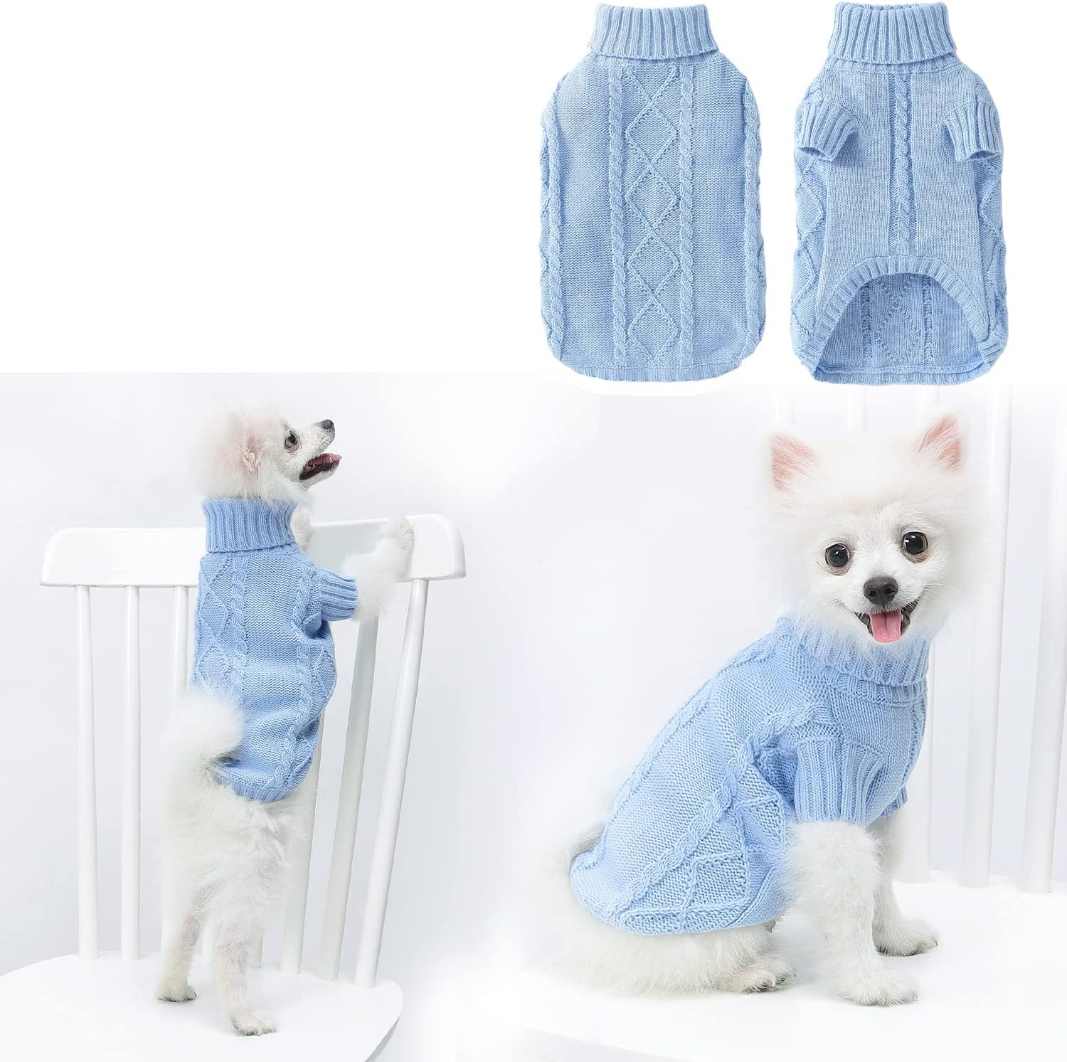 Small Dog Sweater Pet Sweater Knitwear Dog Jumpers Turtleneck Knitwear Puppy Soft Sweater Warm Cute Soft Clothes for Small Medium Dogs Cats Chihuahua Schnauzer Dachshund Teady (Blue, S) image number 3