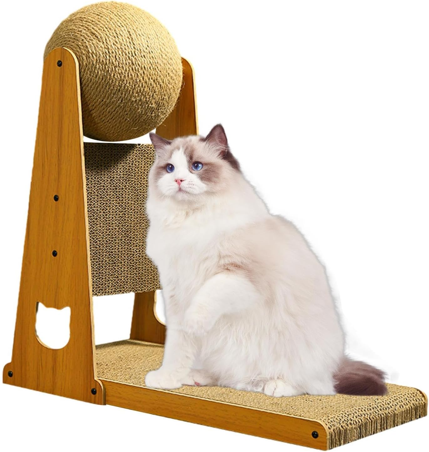 L Shape Cat Scratcher | Stylish Vertical Cat Scratching Post with Cat Scratcher Ball - Scratch-Proof Sisal Cat Scratcher Toy, Cat Bed, Detachable Cat Toy for Indoor Cats image number 4