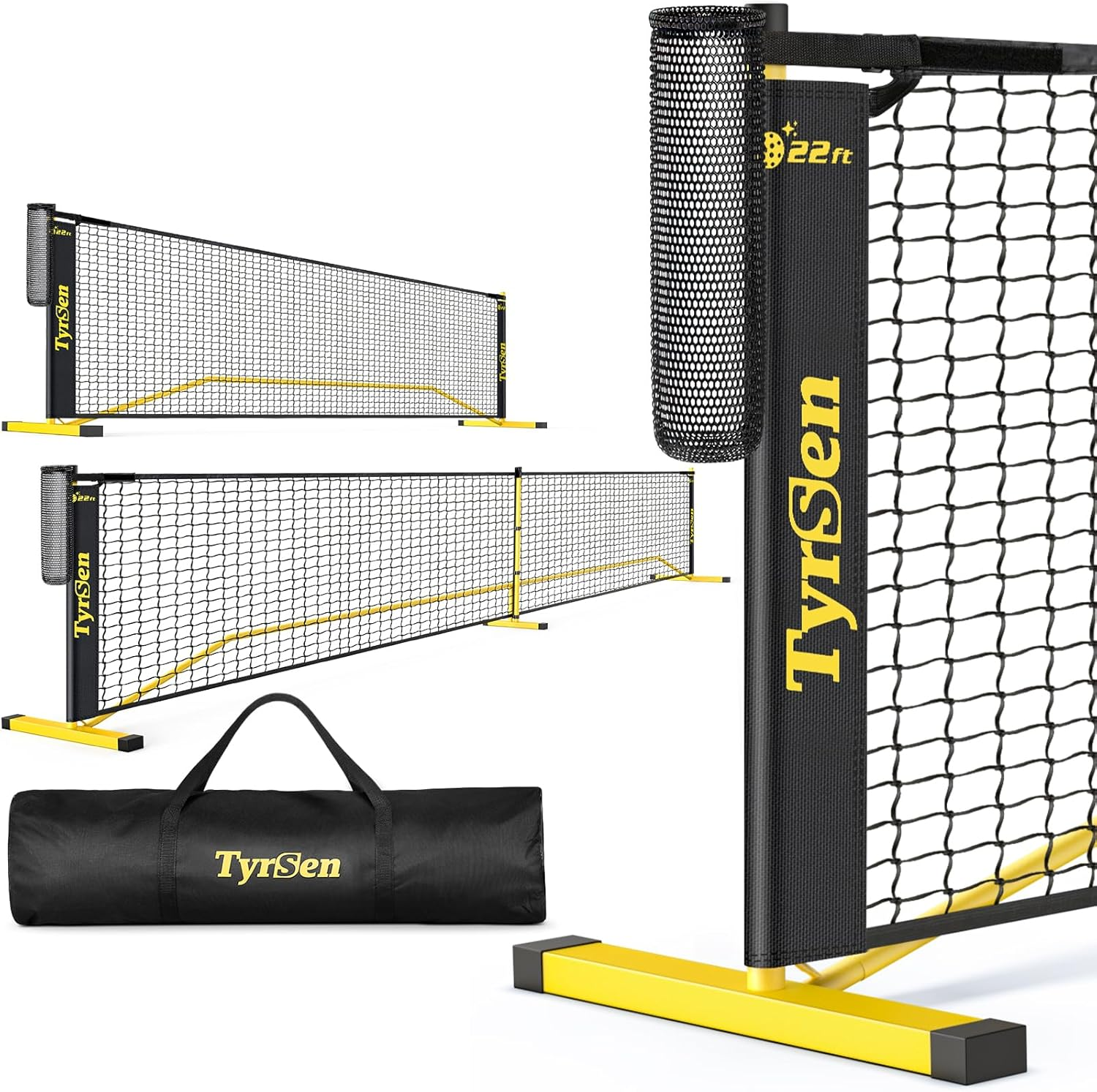 TYRSEN Portable Pickleball Net for Driveway, 22 FT Regulation Size & 11 FT Half Court Size Pickle Ball Net with Ball Collector, 2-In-1 Pickle Ball Net with Carry Bag for Garages Backyard image number 1