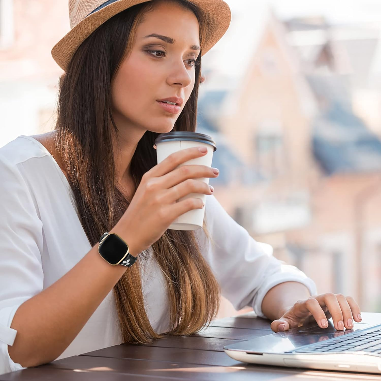 Getino Compatible with Fitbit Sense 2/Sense Bands/Versa 4/Versa 3 Bands Women Men, Soft Top Grain Genuine Leather Strap Accessories for Fitbit Sense/Sense 2/ Versa 4/ Versa 3 Smartwatch image number 4