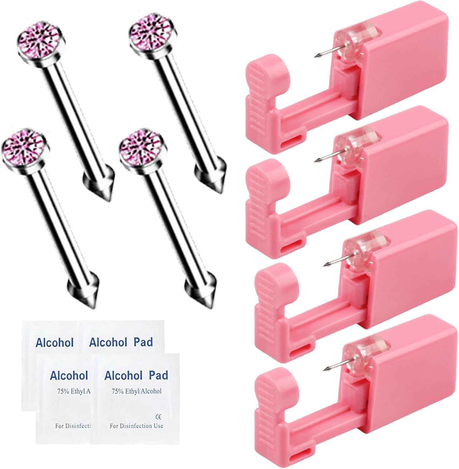 Orilace 4Pcs Nose Piercing Kit - Self Disposable Nose Piercing Gun Easy Safe Low Pain at Home Piercing Kit Tool Built-In Nose Stud