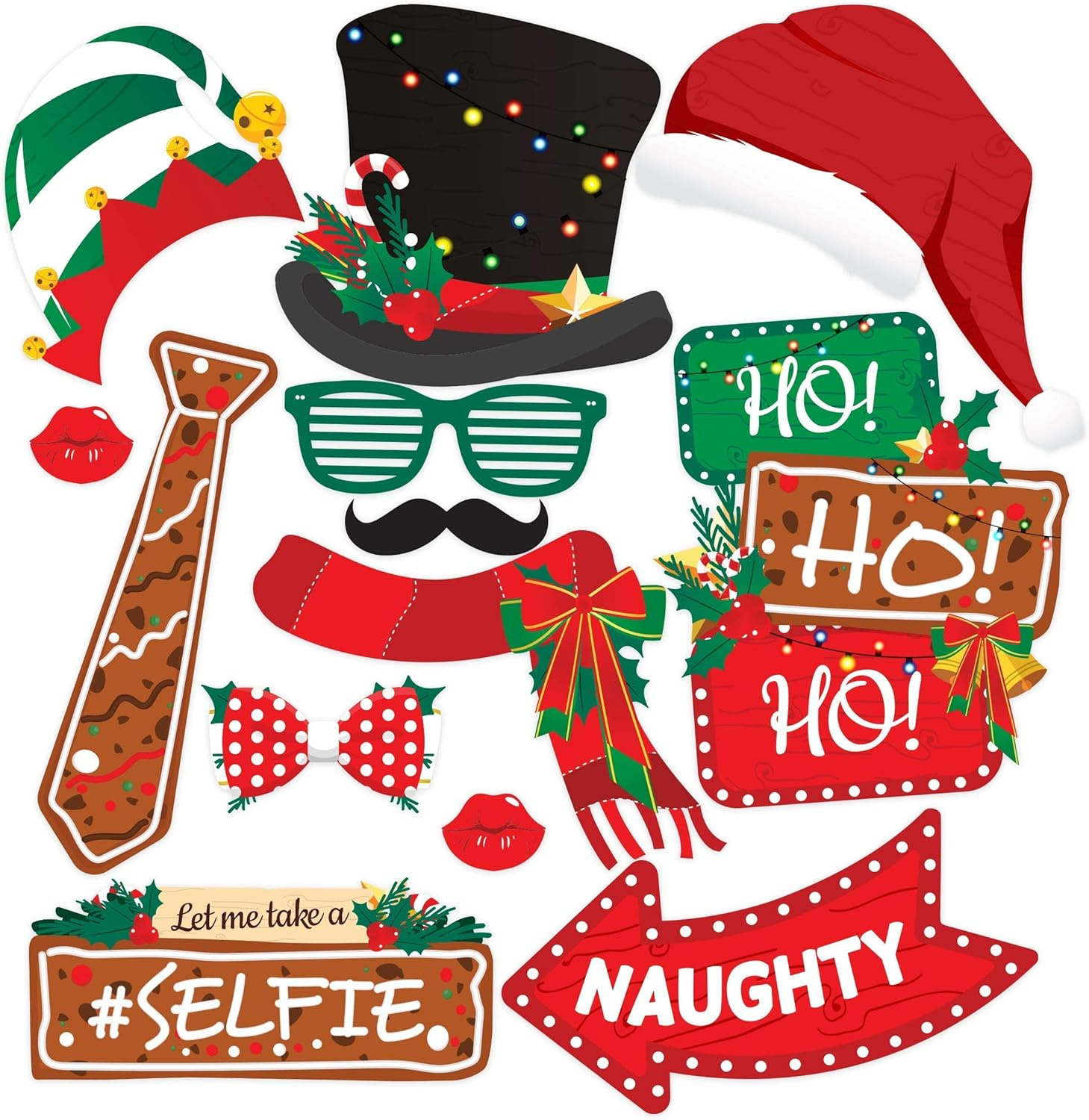 Christmas Photo Booth Props 38Pcs, Xmas Games for Party Supplies, Picture Backdrop Decorations Set Party Favors, Games for Kids & Adults, Funny Selfie Pose Sign Holiday Photo for Photography image number 1