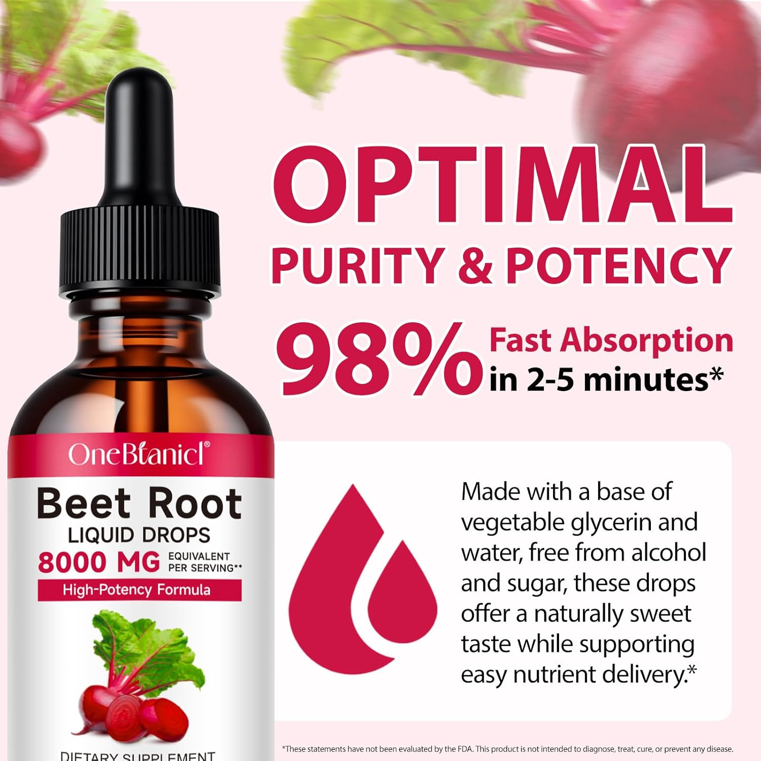 Beet Root Liquid Drops 60Ml | 20:1 Concentrated Liquid Extract | 400Mg Beet Root Extract per Serving | Equivalent to 8000Mg Fresh Beetroot | Vegan, Alcohol-Free, Sugar-Free image number 4
