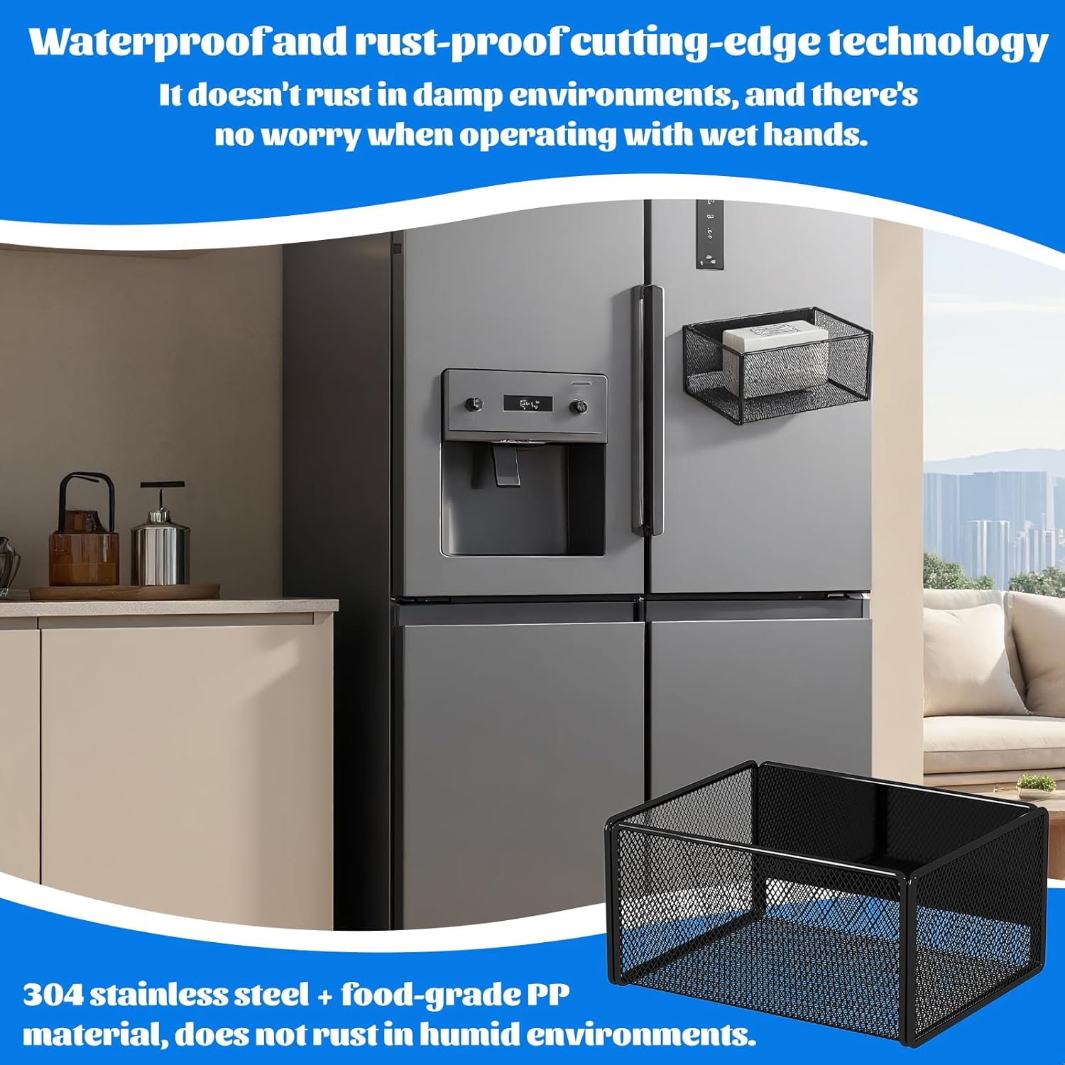 Spice Rack, No Drilling, Magnetic, Standing, Space-Saving, Fridge Spice Organiser, Fridge Magnetic Shelf, Kitchen Organiser Kitchen Shelf for Spices Bottle, Load Capacity 7.5 Kg, Black, 16 X 12 X 8 Cm image number 1