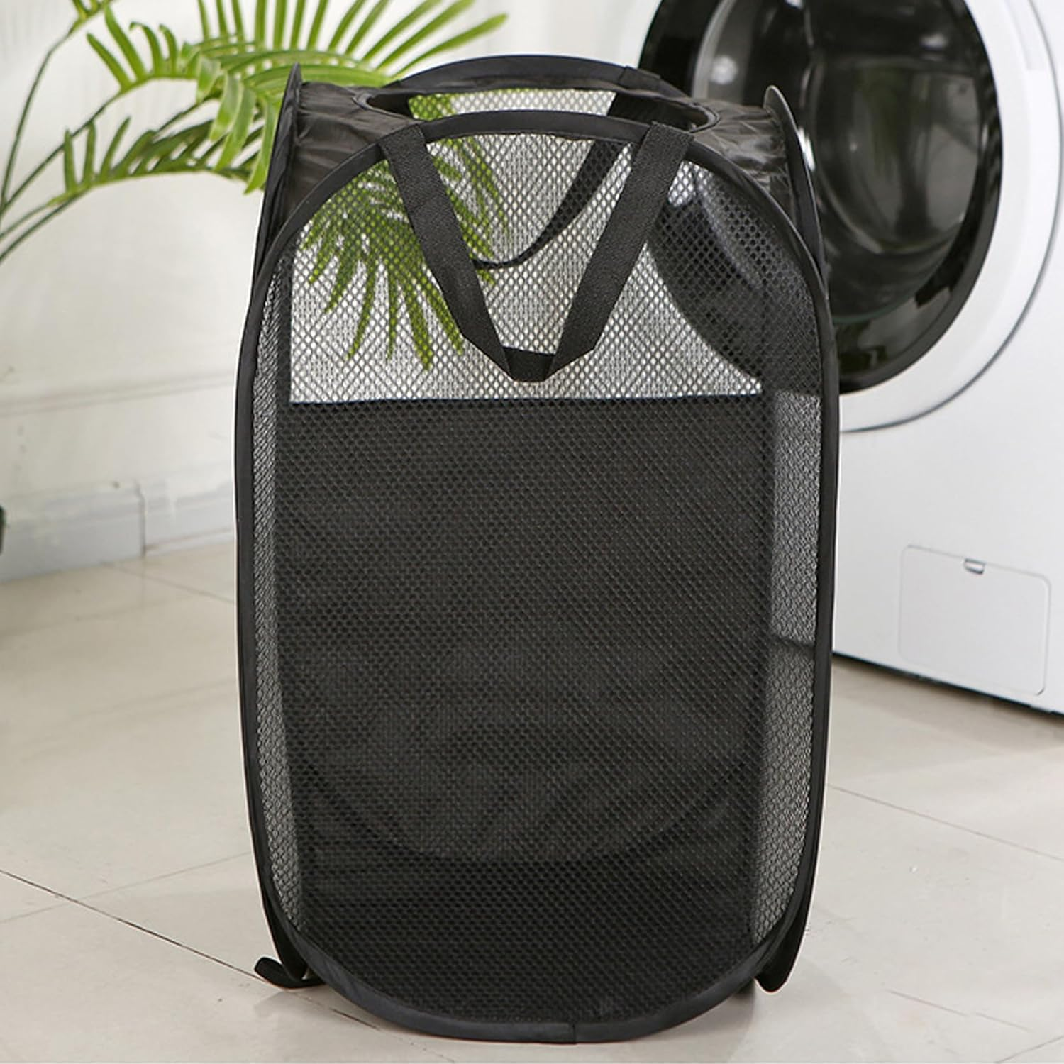 2 Pack Pop up Laundry Basket, Collapsible Mesh Dirty Clothes Basket for Temporary Storage, Toy Storage & Change of Clothes, Black image number 2