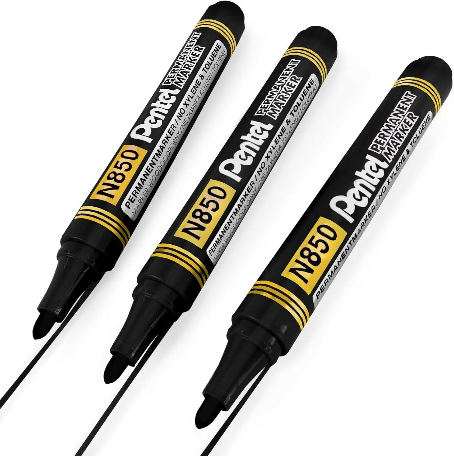 Pentel Permanent Marker Bullet Point Black Ink, 4 Pack Wallet (N850-4A) image number 3