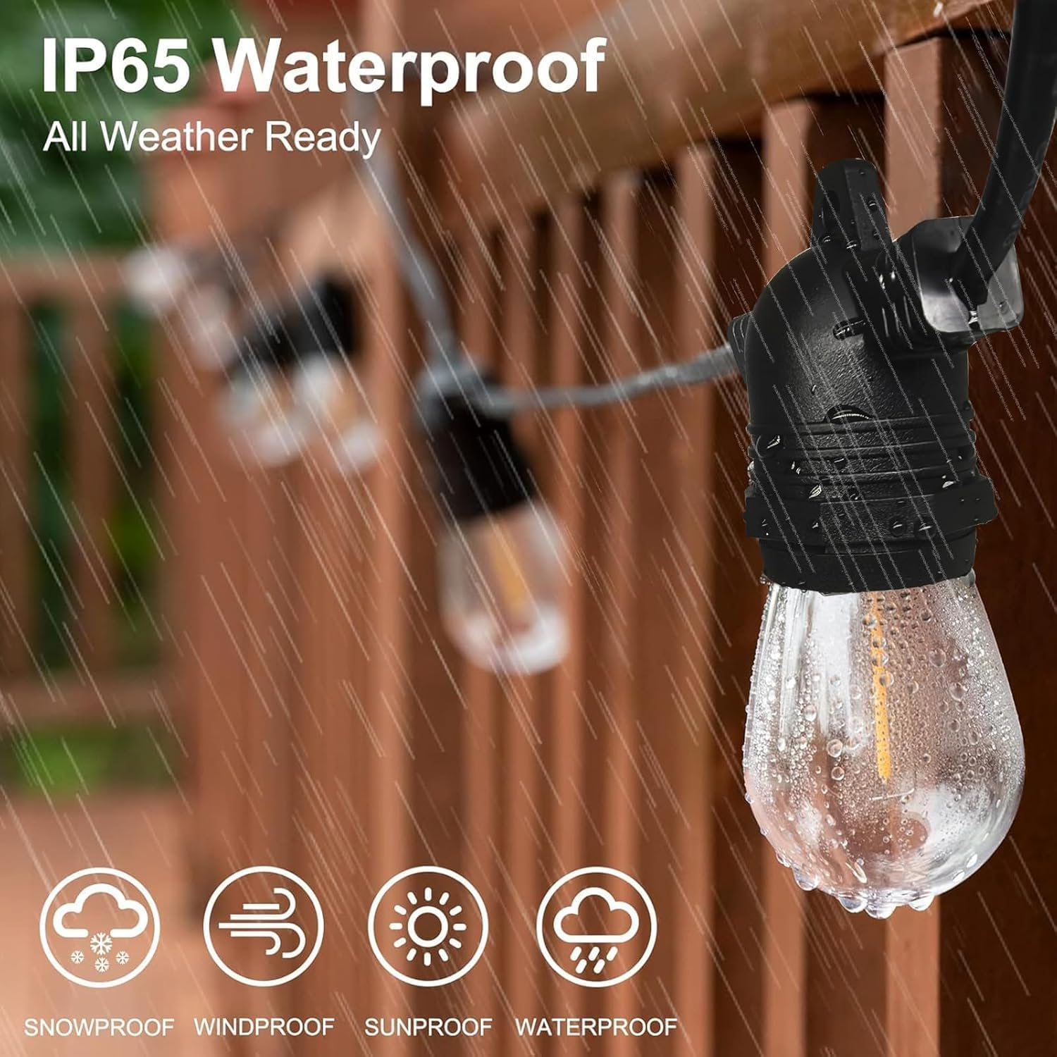 BAMDECOR 15M Solar Festoon Lights Outdoor, 2700K Warm White Solar Powered String Lights with 2400Mah Battery, Festoon Light for Patio Backyard Balcony Gazebo Party Carpor image number 4