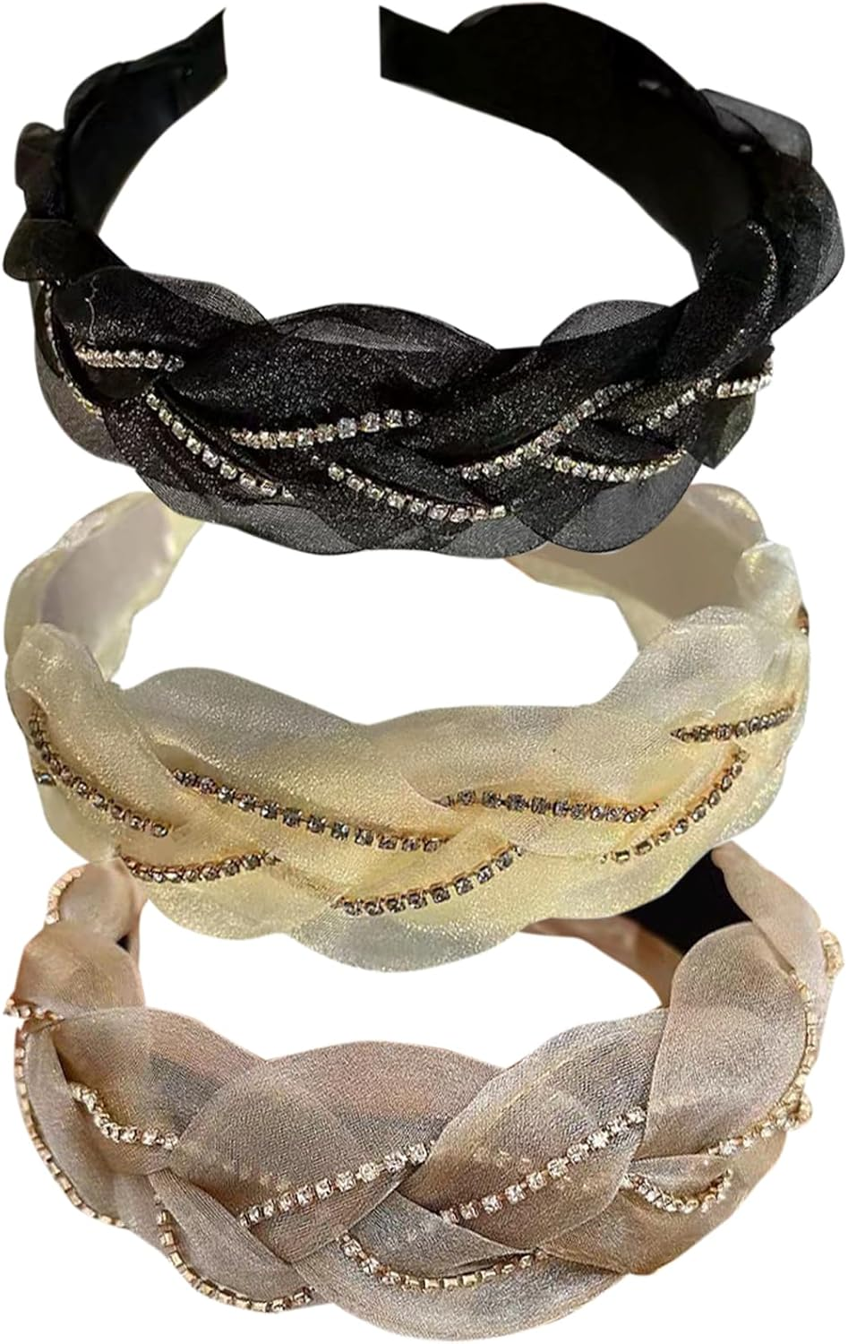 Pack of 3 Headbands for Women Hair Boho Wrap Tie Fashion Hair Bands Elastic Twist Hair Scarf Pretty Bow Tie Wide Alice Hair Bands for Women UK and Girls - Cashew image number 6