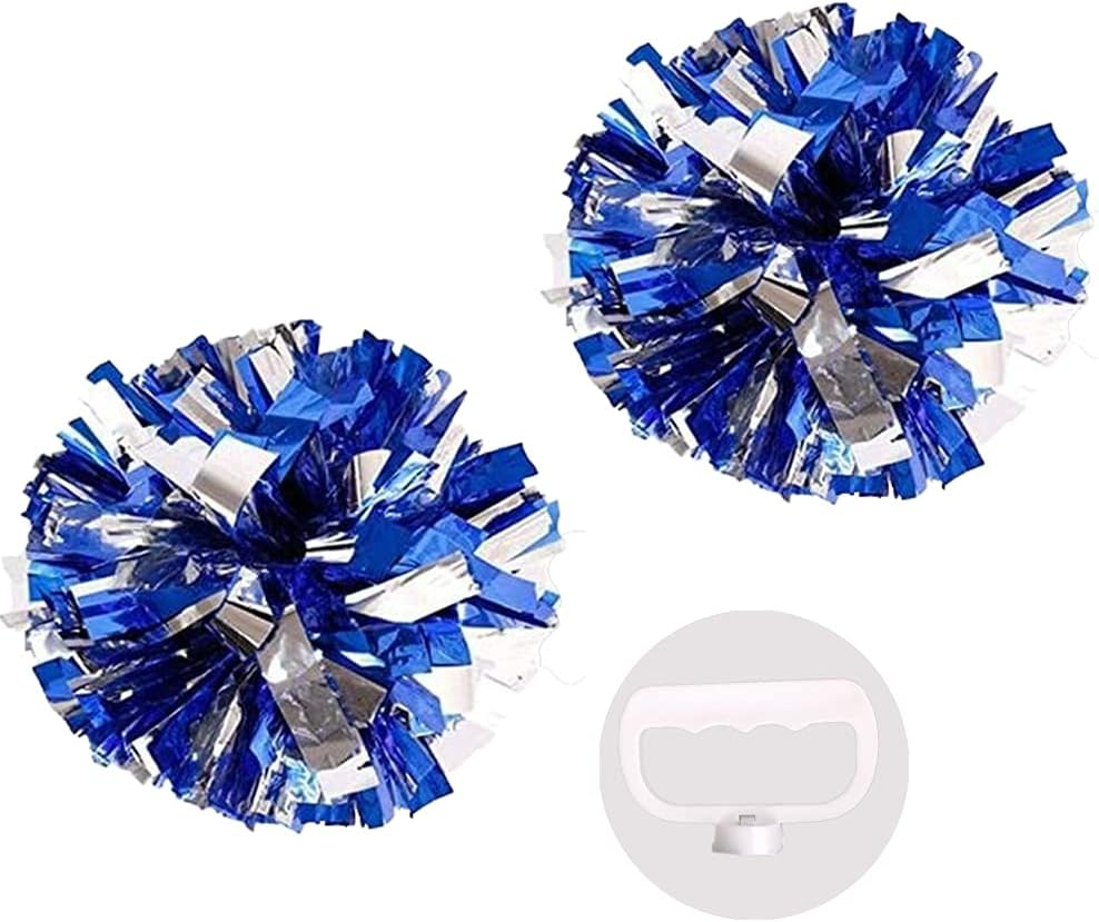 BCLAND Cheerleading Metallic Foil & Plastic Ring Pom Poms Cheerleading Poms Pack of 2 (Blue)