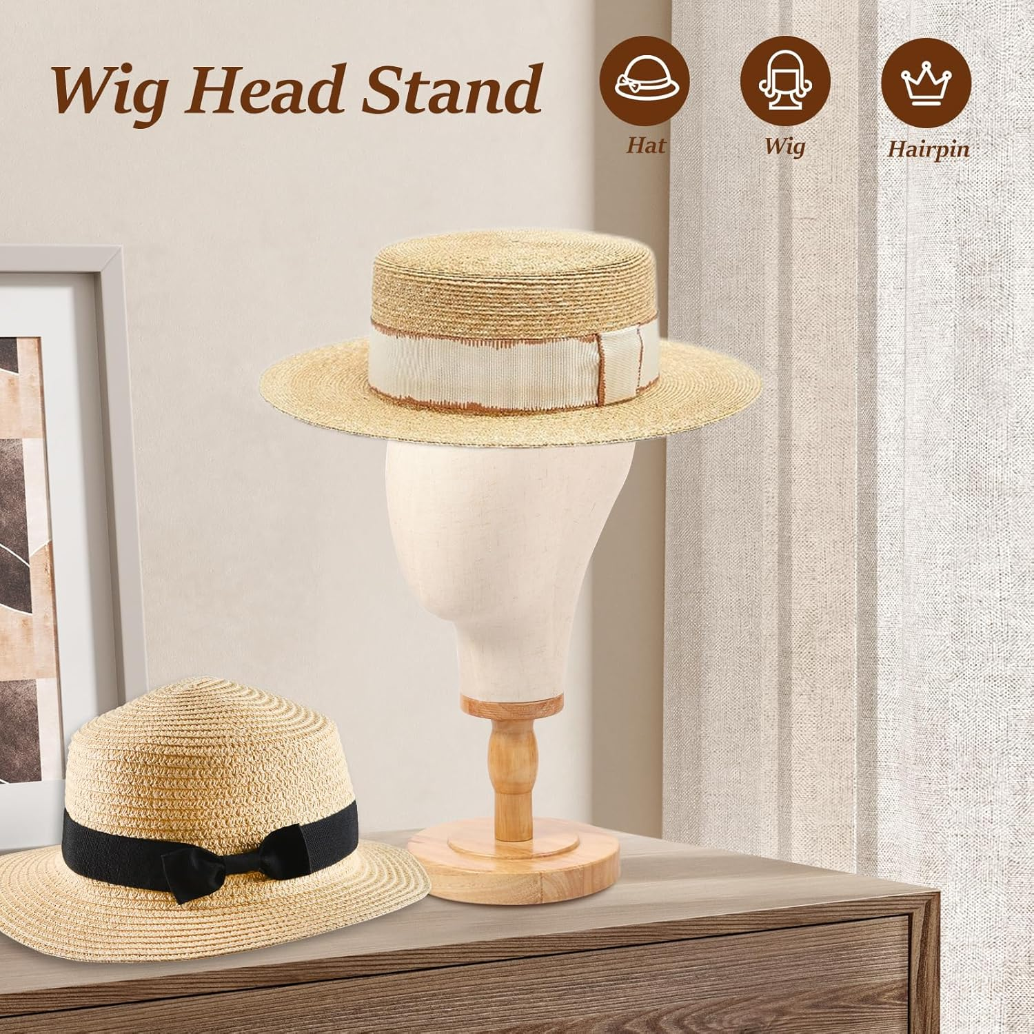 Awobepl Wig Head Stand Easy to Install Hat Display Stand Practical Wig Head Display Stand Fabric Wig Head for Wigs Hats Caps Headdress image number 4