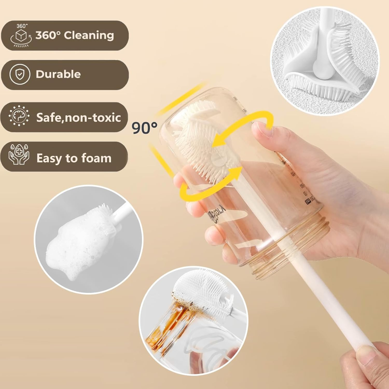 2 PCS Silicone Cleaning Brush Long Handle, 1PCS 3 in 1 Tiny Bottle Cup Lid Detail Brush,Reusable Bottle and Cup Brush, Suitable for Kitchen and Home Use Bottle Cleaning Brush Cleaning Tool image number 2